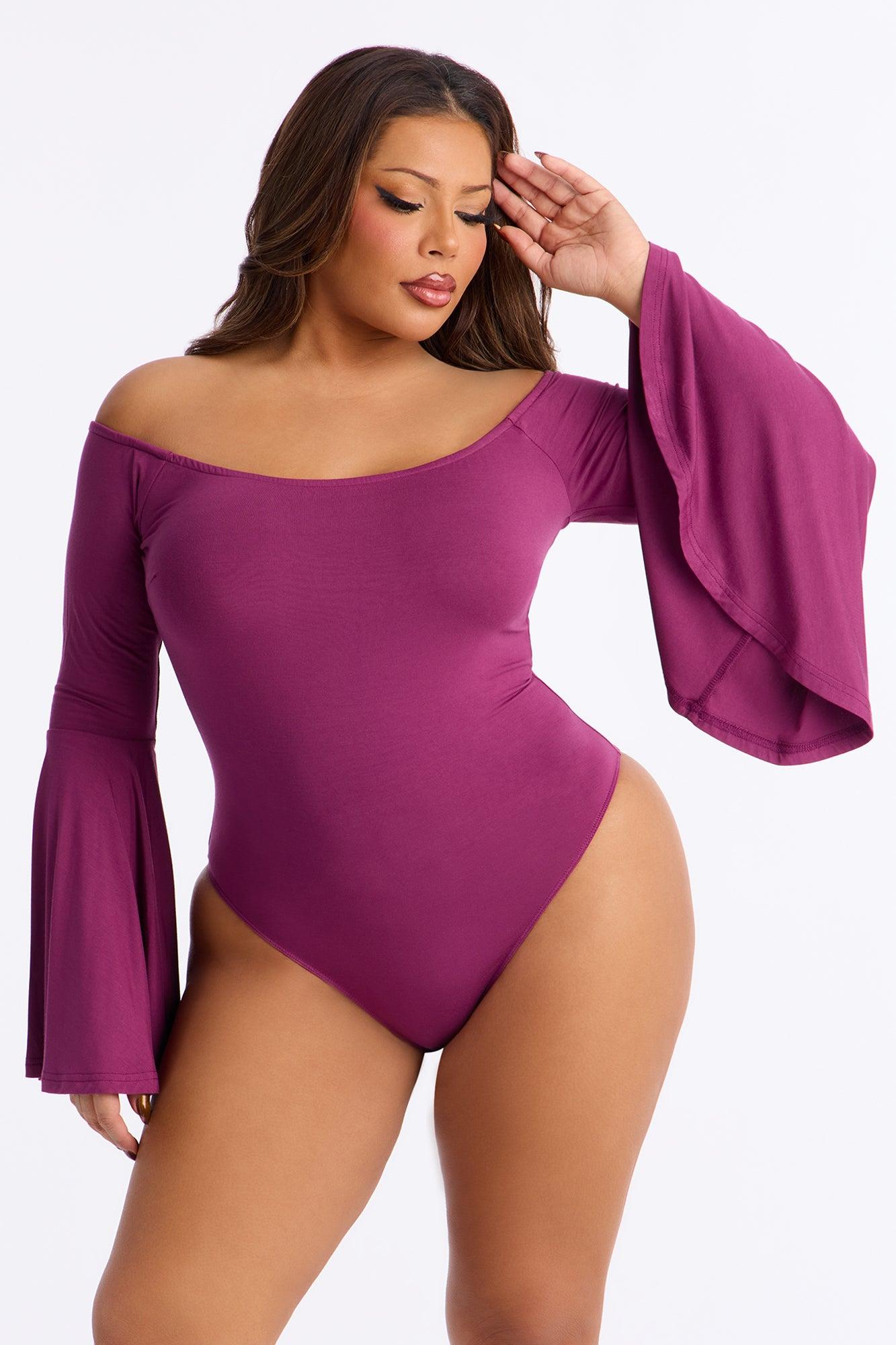 Shani Long Sleeve Off Shoulder Top - Plum Female Product Image