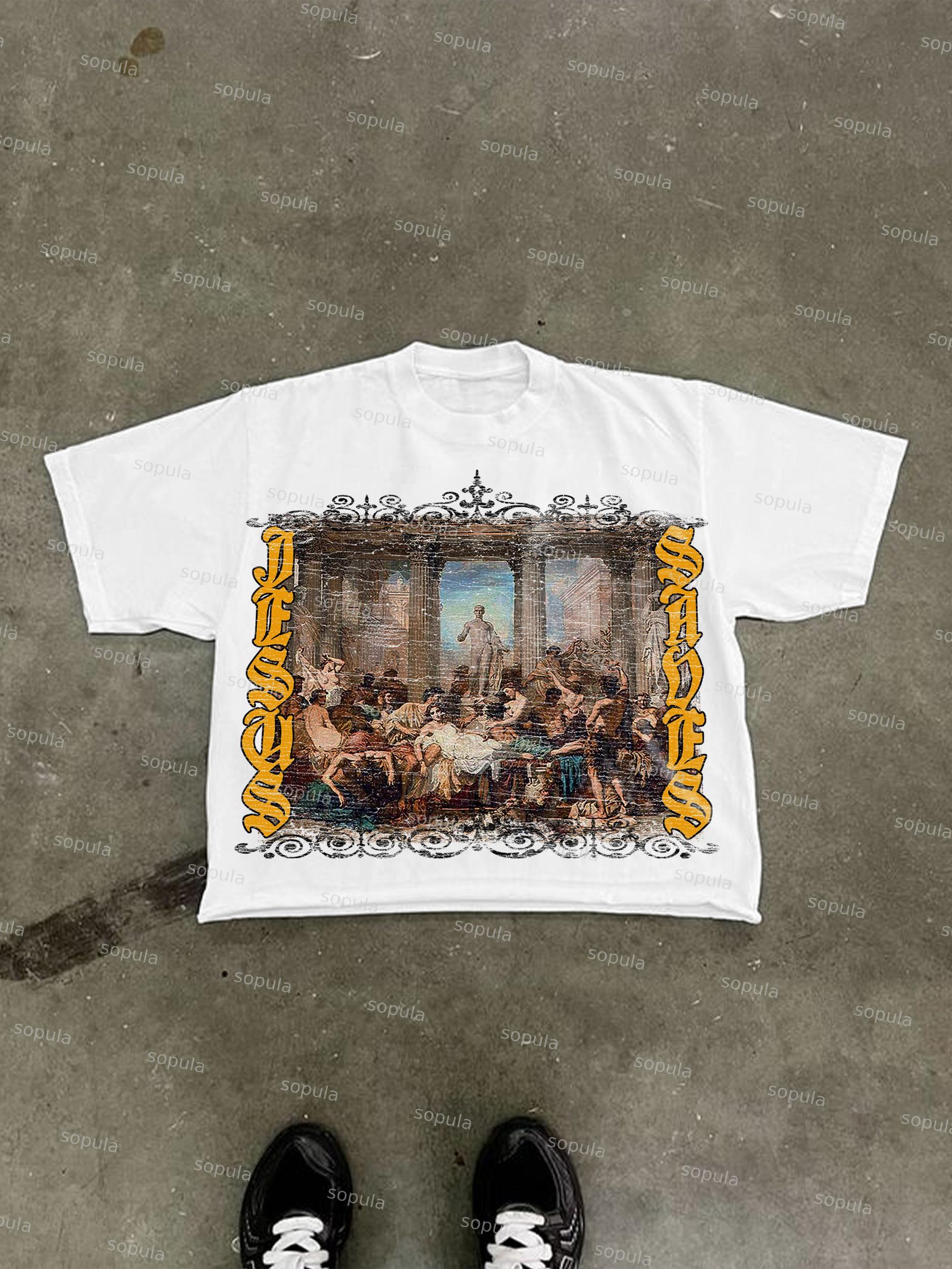 Jesus Saves Art Graphic Print Cropped T-shirt Product Image