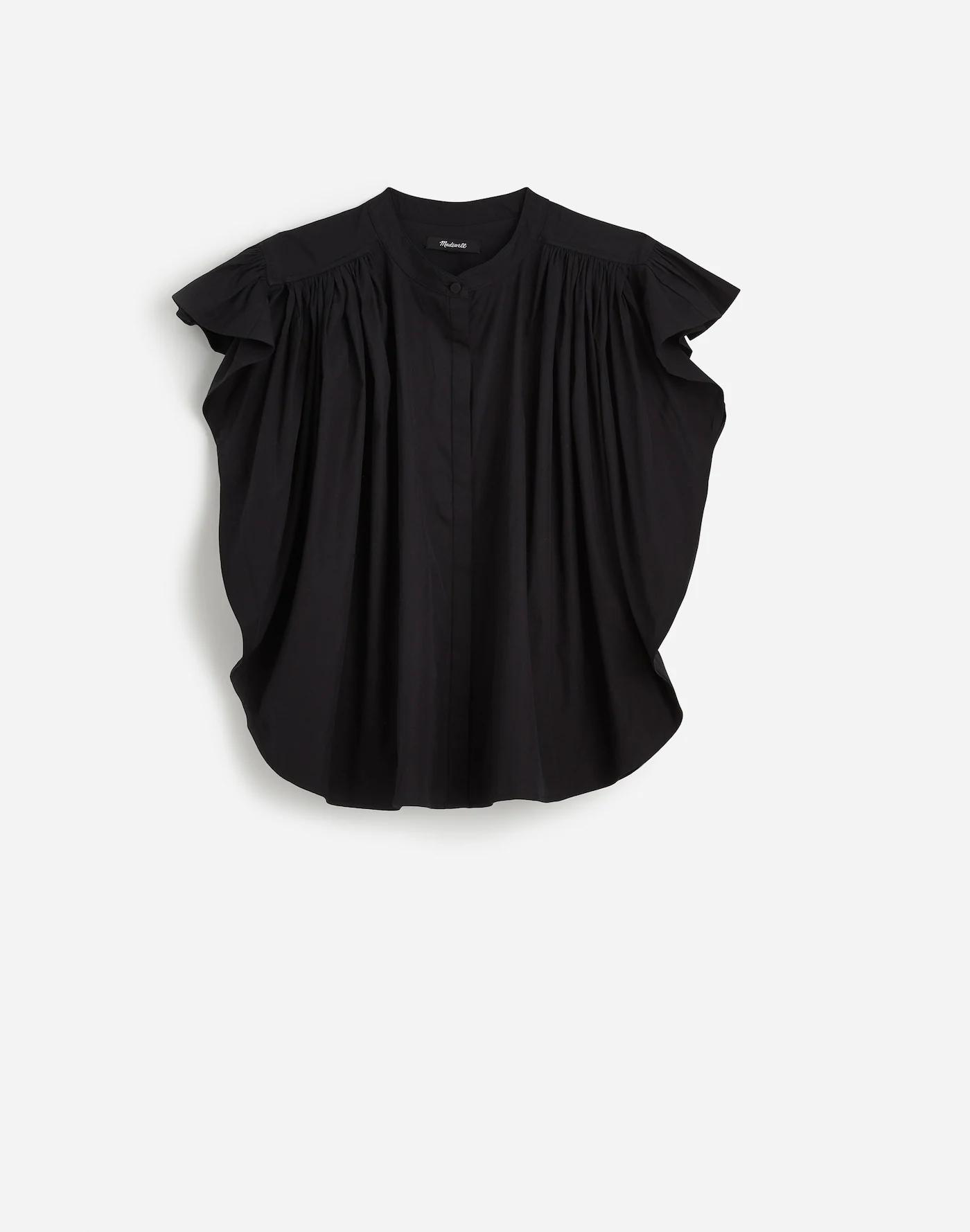 Poplin Shirred Button-Up Shirt Product Image