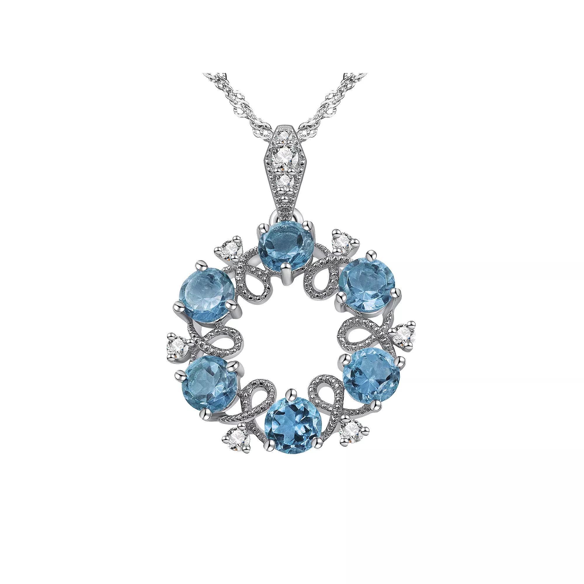 Oro Leoni Sterling Silver Blue & White Topaz Open Circle Pendant Necklace, Women's,  Product Image
