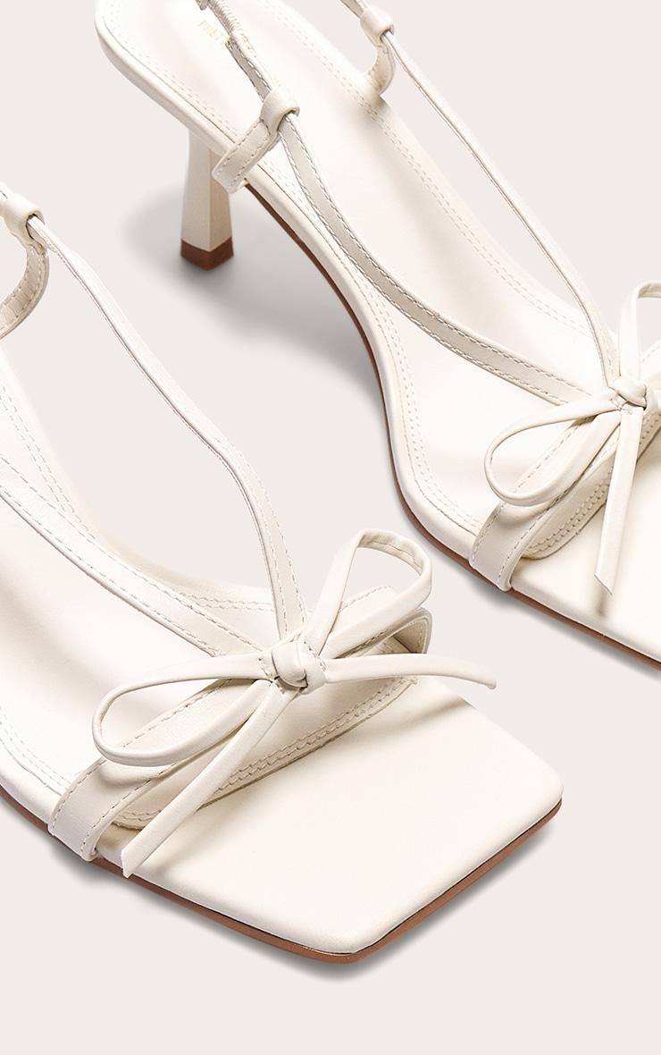 Cream PU Square Toe Bow Sling Back Mid Heeled Sandals Product Image