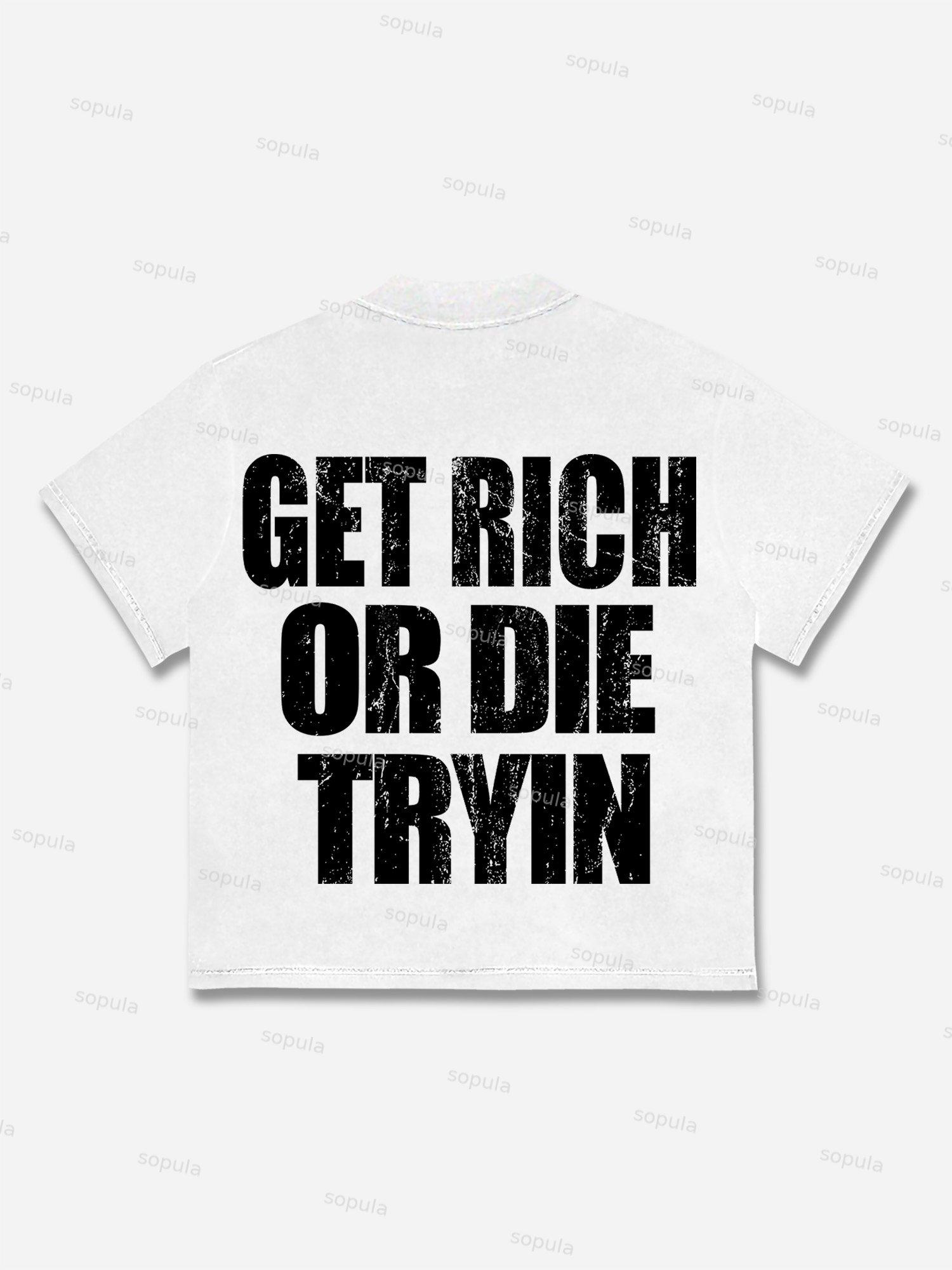 Vintage Get Rich Money Portrait Print Cotton T-shirt Product Image