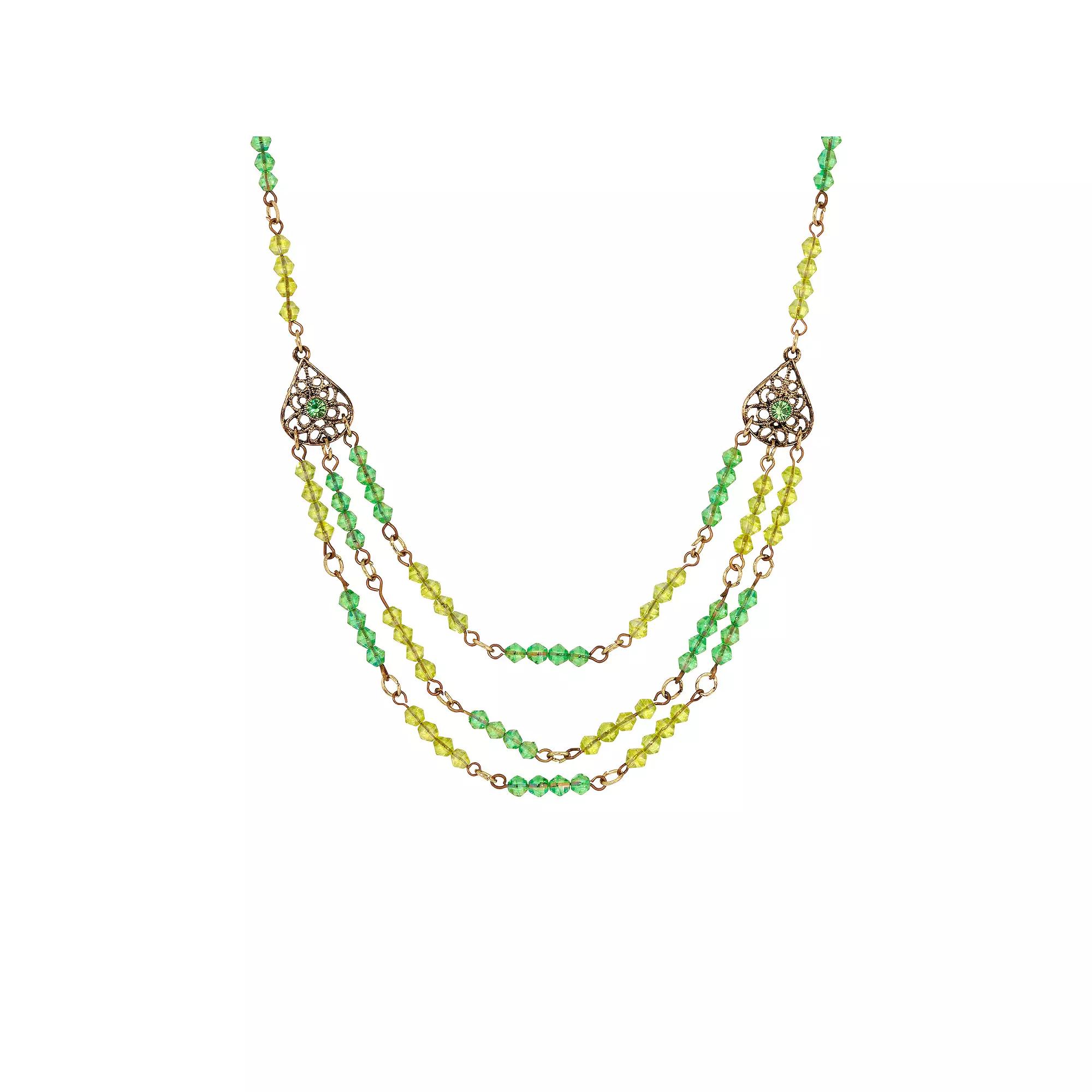 1928 Lantern Bead Multi-Row Necklace, Women's, Green Product Image