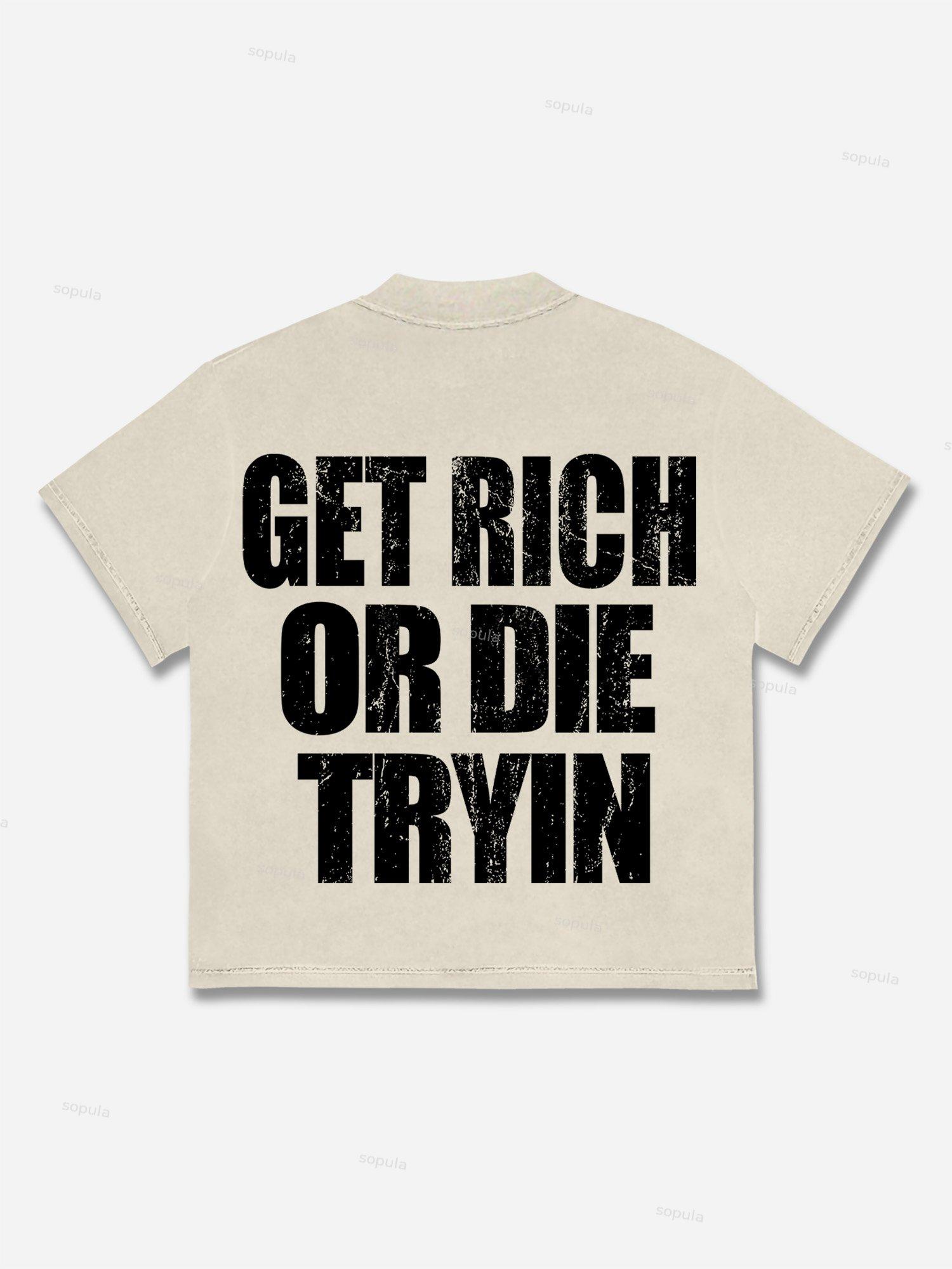 Vintage Get Rich Money Portrait Print Cotton T-shirt Product Image