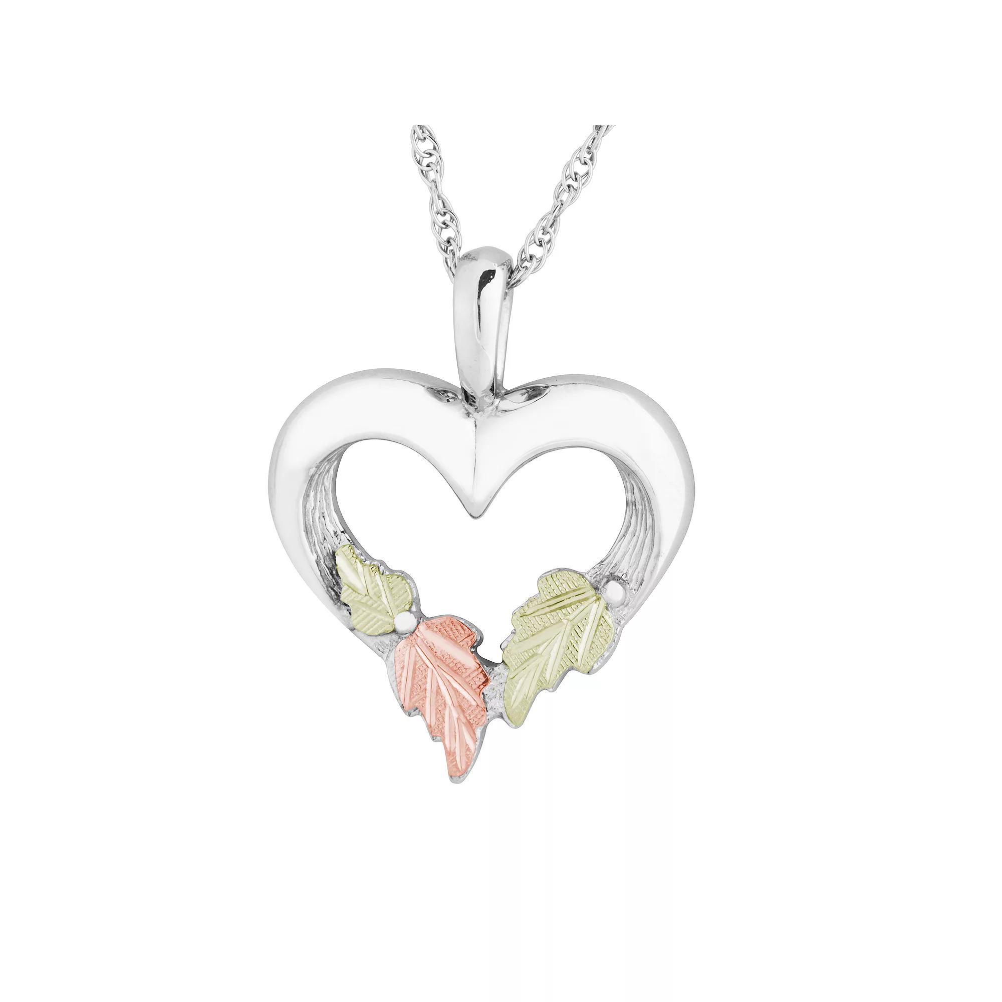 Black Hills Gold Tri-Tone Heart Pendant Necklace in Sterling Silver, Women's, Size: 18" Product Image