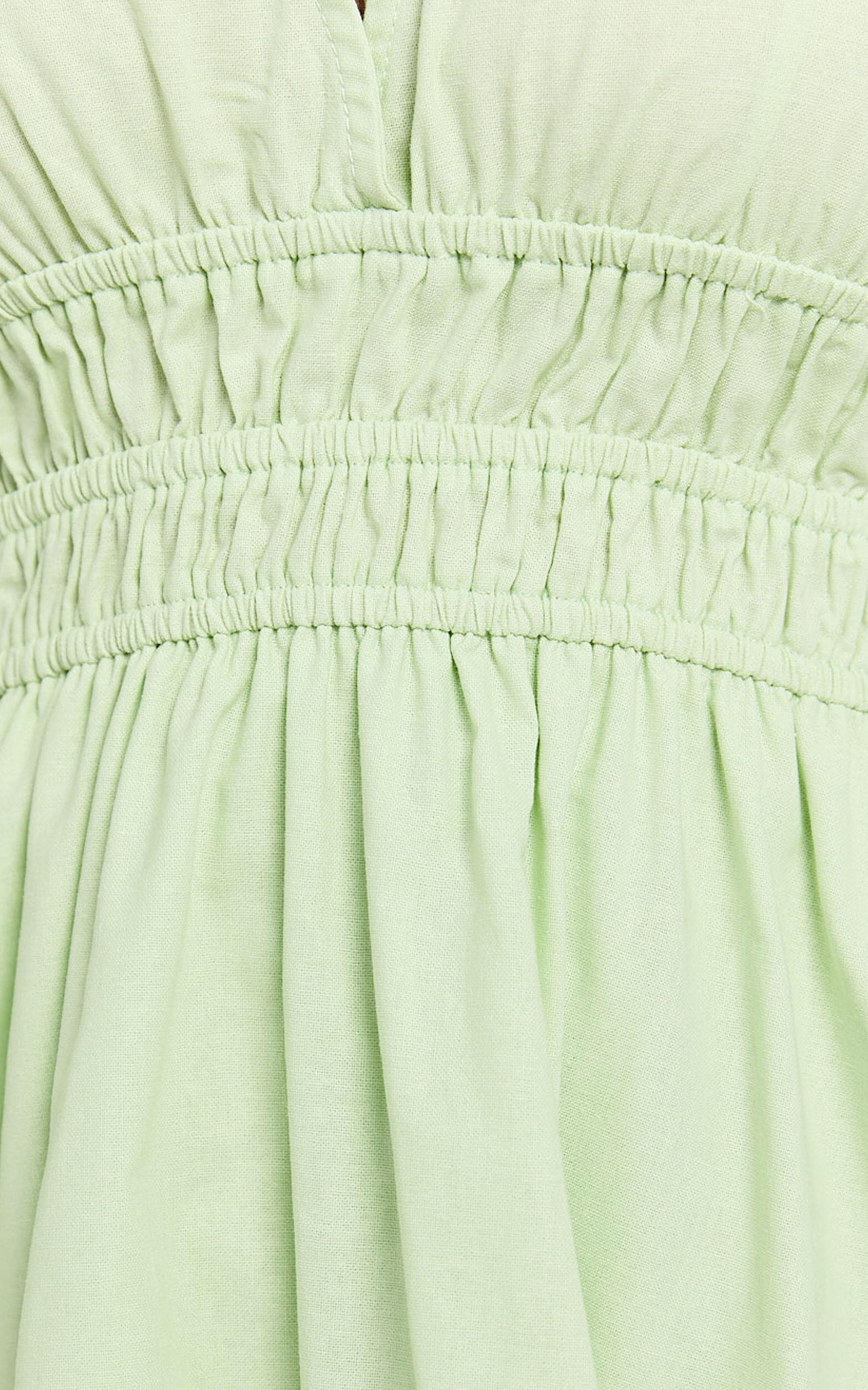 Francesca V Neck Puff Sleeves Mini Dress in Green Product Image