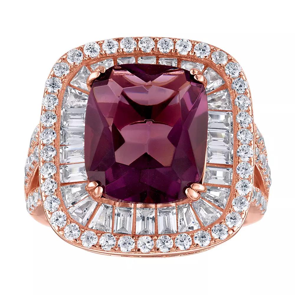 14k Rose Gold Over Sterling Silver Cubic Zirconia & Simulated Amethyst Ring, Women's, Size: 8, Pink Tone Product Image