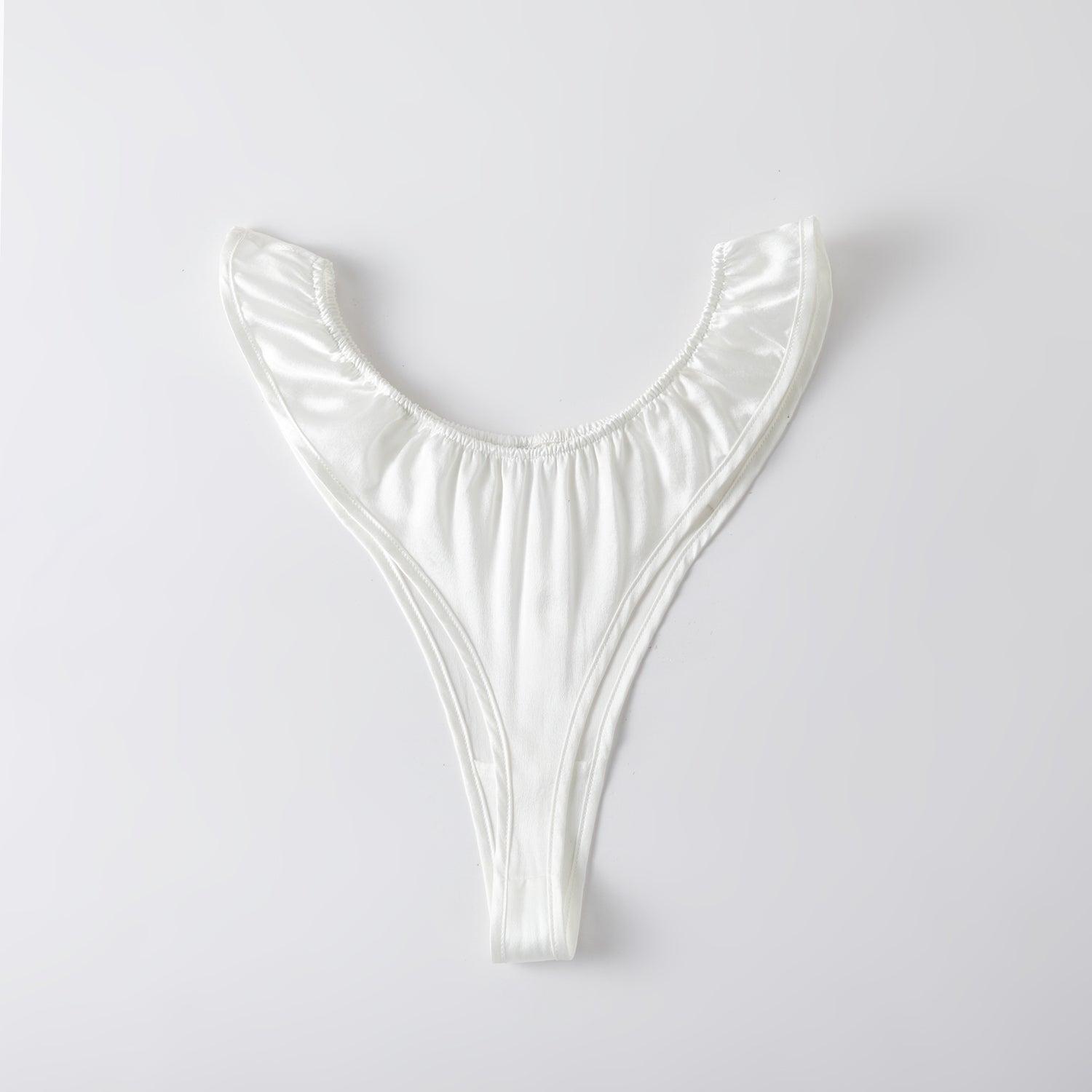 Pearl White Pure Mulberry Silk T-String Panties | Mid to High Waist | 22 Momme | Float Collection Product Image