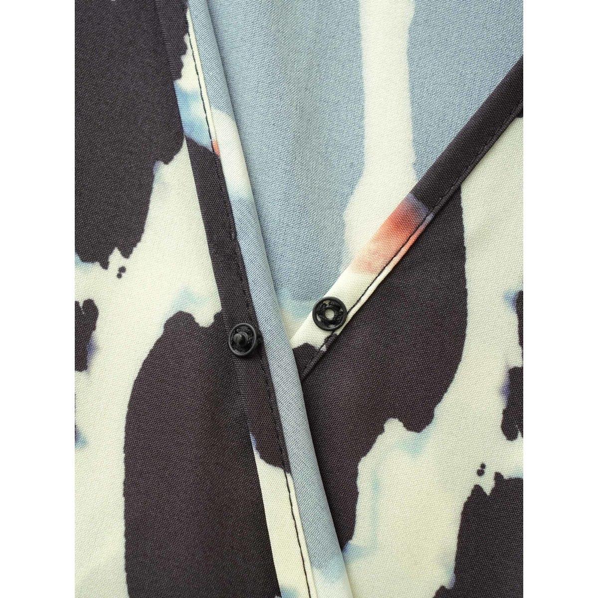 Plus Size Overlap Collar Geometric Belted Dress Black Women At the Office Overlapping Overlap Collar Short sleeve Curvy BloomChic 18-20/2X Product Image