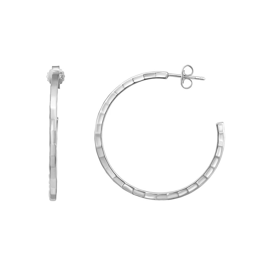 Sterling Silver Texture Accent Hoop Earrings, Women's Product Image