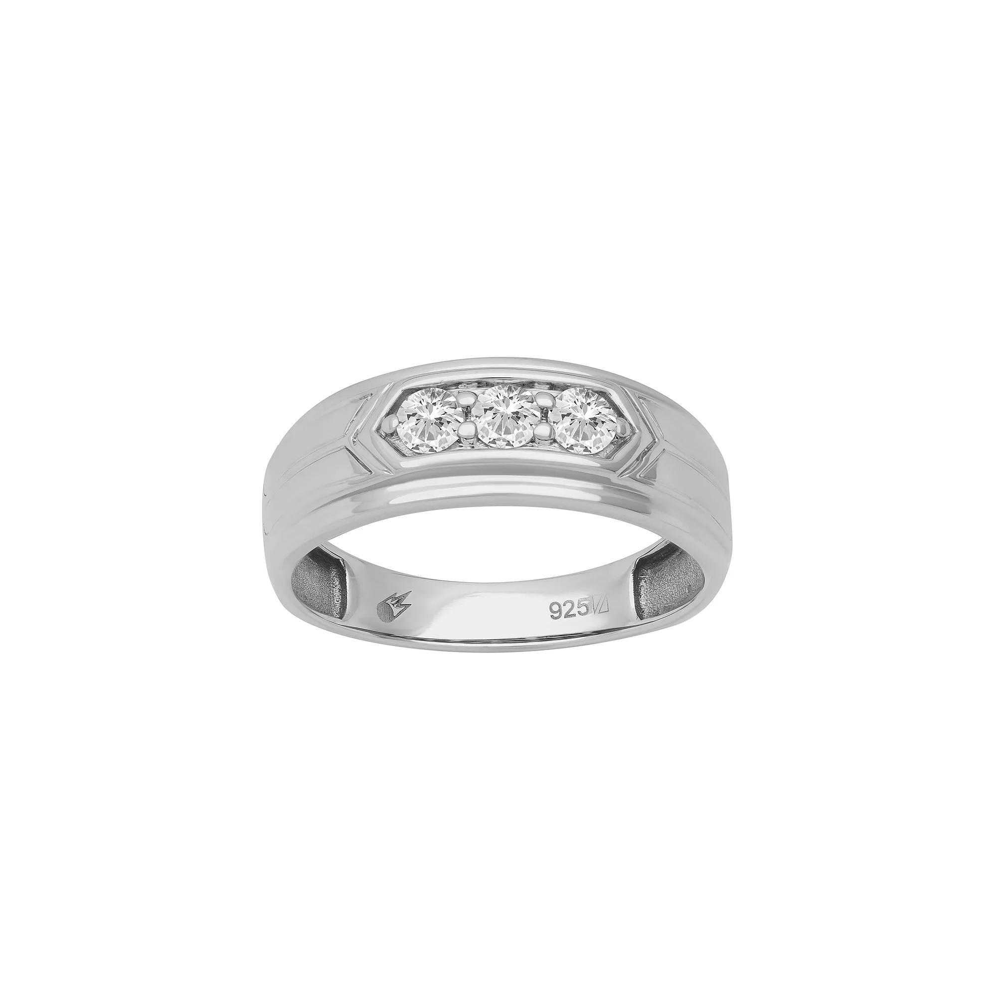 AXL Men's Sterling Silver Lab-Created Moissanite Three-Stone Ring, Size: 11 Product Image