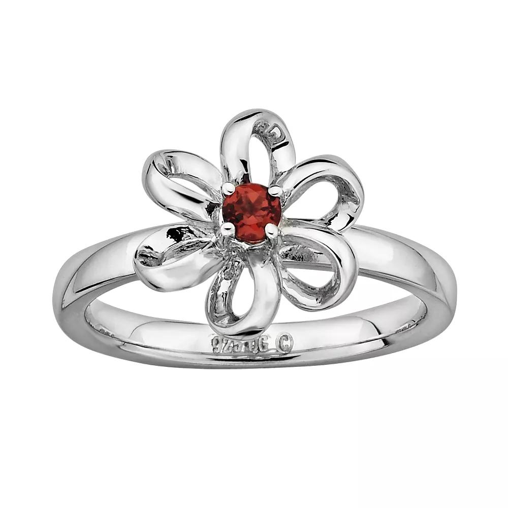 Stacks & Stones Sterling Silver Garnet Flower Stack Ring, Women's, Size: 7, Red Product Image