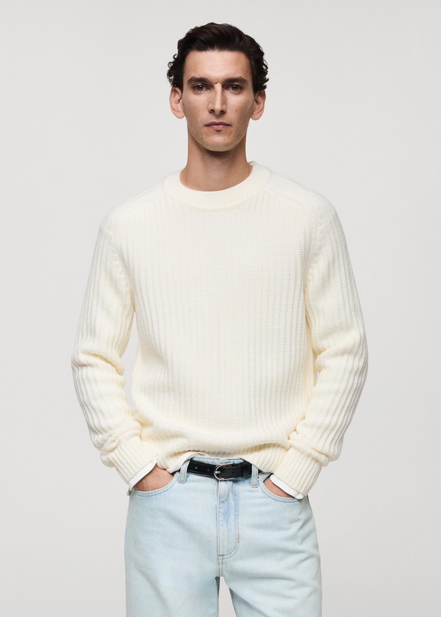 Wool-blend rib-knit sweater - Men | MANGO USA Product Image