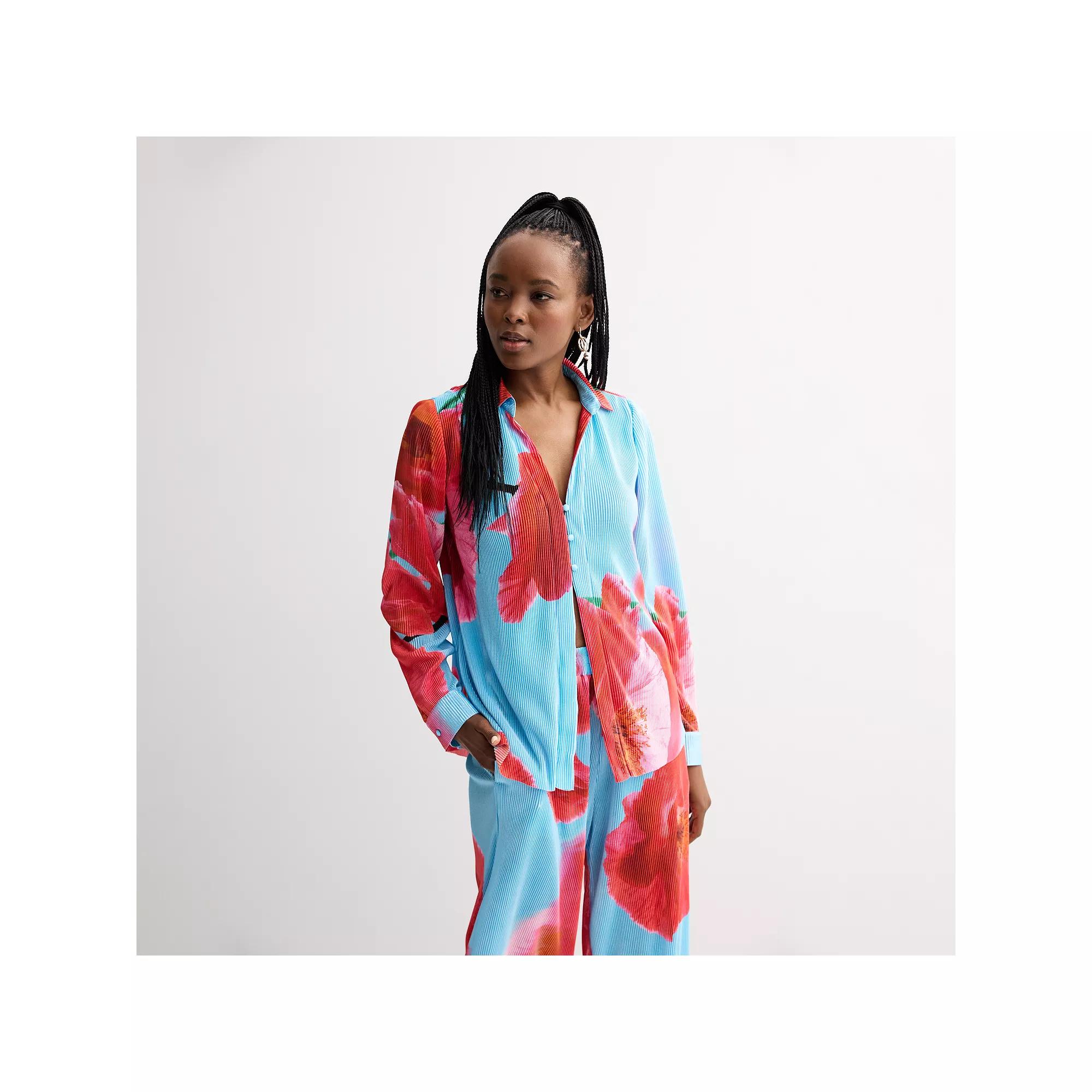 Women's INTEMPO™ Plisse Print Button Front Shirt, Size: Small, Poppy Product Image