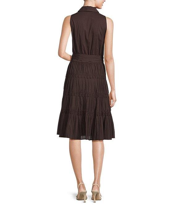 Anne Klein Sleeveless Cotton Poplin Tiered Midi Button Front Shirt Dress Product Image