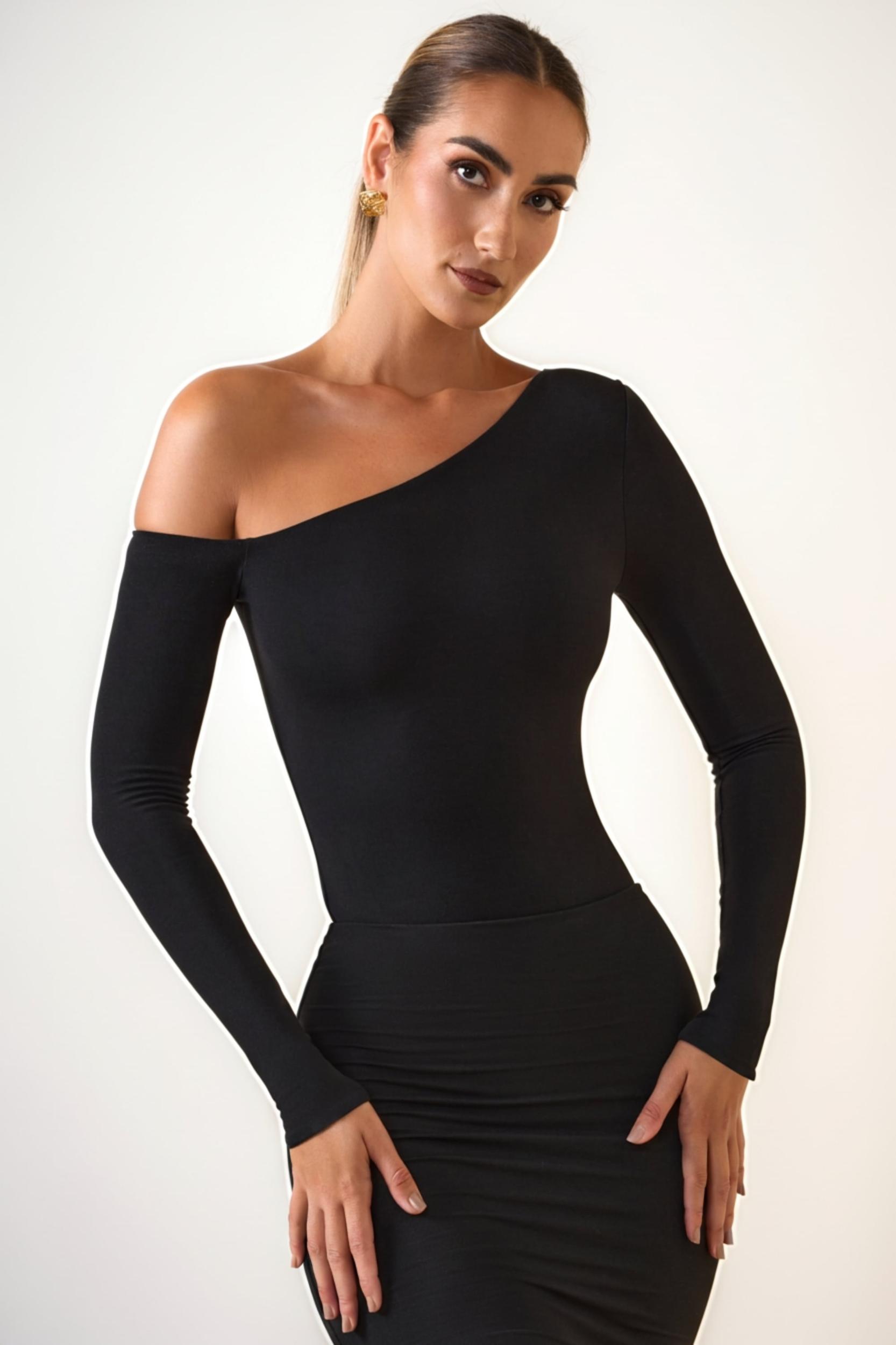 Modal Off-Shoulder Bodysuit in Black Product Image