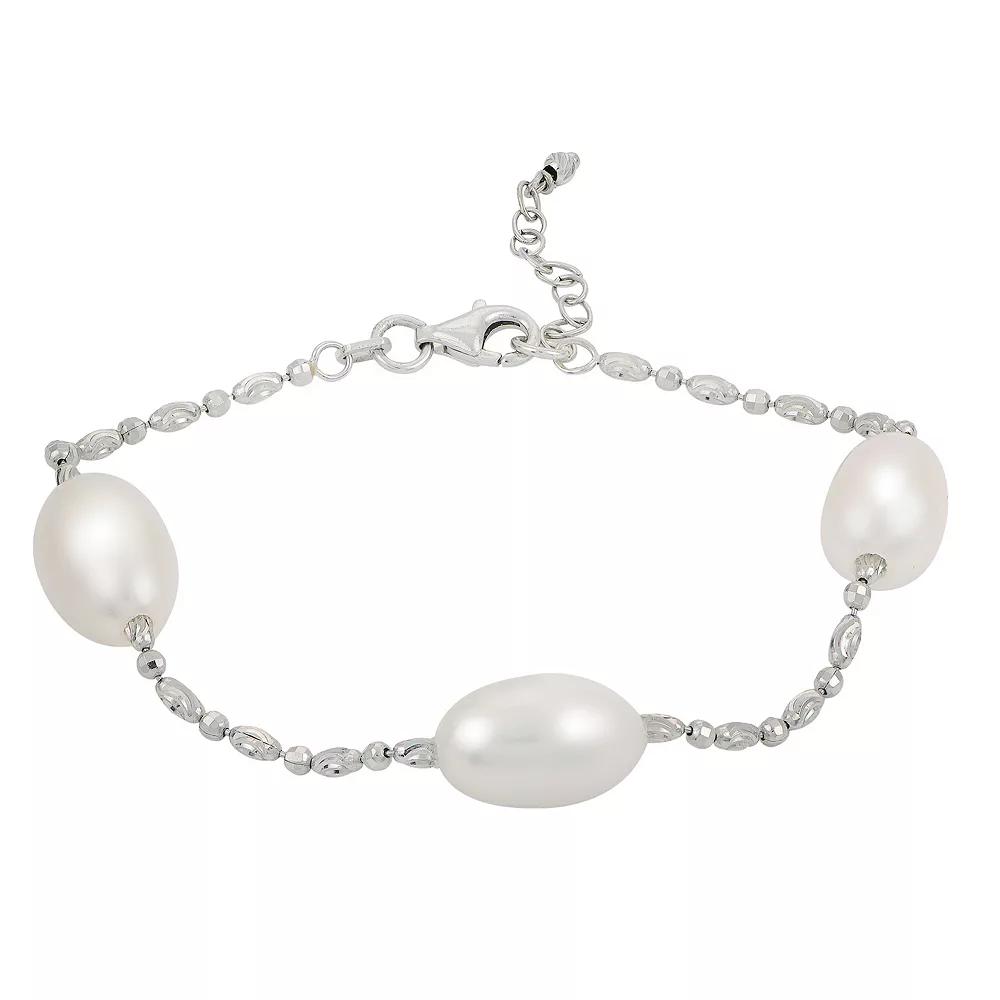 PearLustre by Imperial Sterling Silver Freshwater Cultured Pearl Station Bracelet, Womens Product Image
