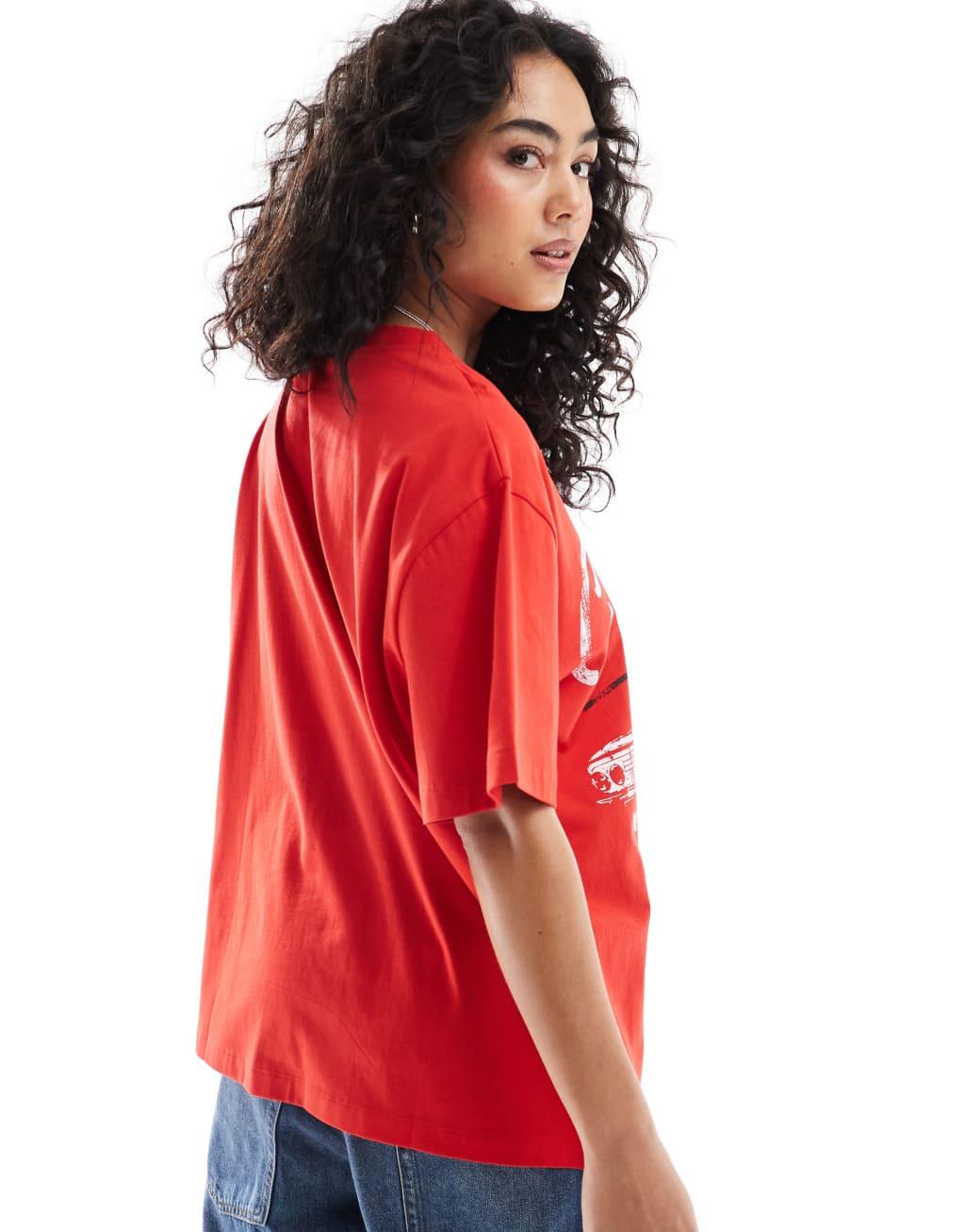 ASOS DESIGN oversized T-shirt with classic car graphic in red Product Image