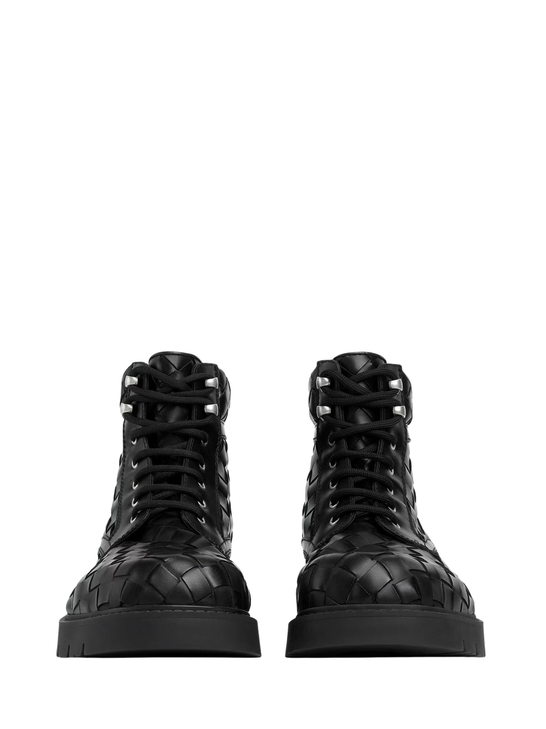 BOTTEGA VENETA Leather All-over Intrecciato Ankle Boots In Black Product Image