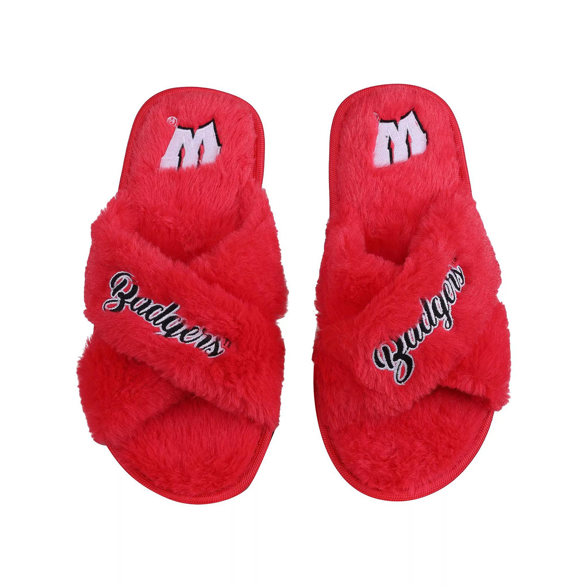 Women's FOCO Wisconsin Badgers Script Cross Slide Slippers, Size: XL, Red Product Image