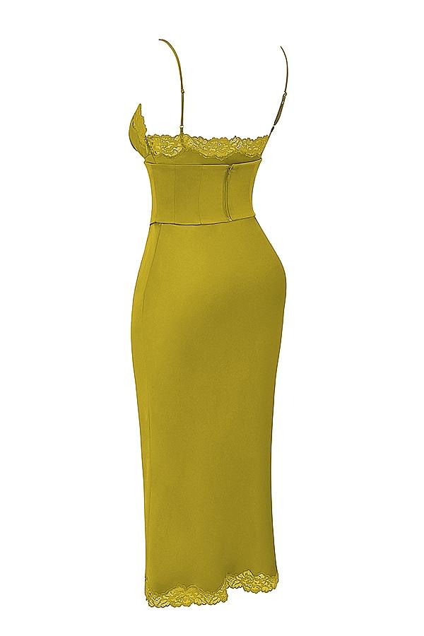 Salma  chartreuse satin slip dress Product Image