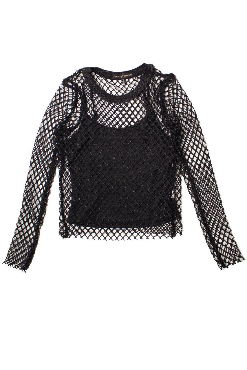 Lurex Fishnet Long Sleeve Top With Cami Product Image