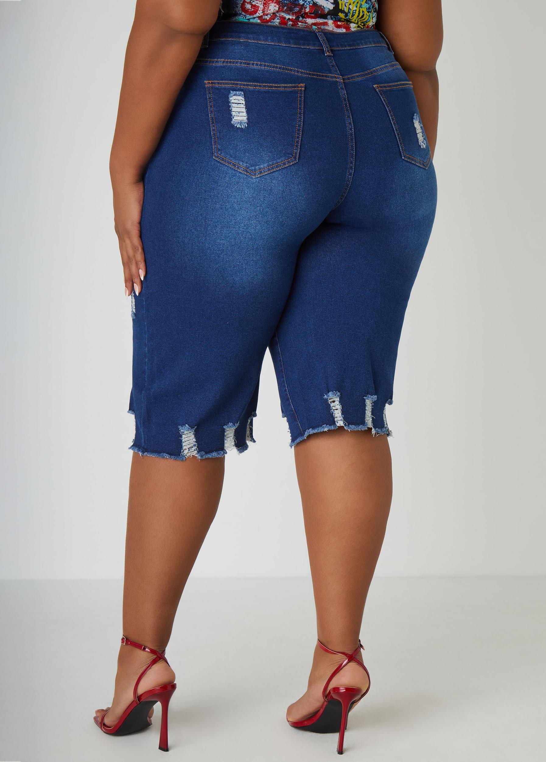 Distressed Denim Capris Product Image