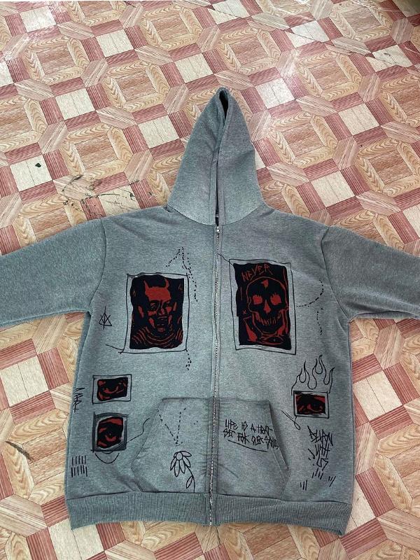 Men's Denim Graphic Print Oversized Hoodie Product Image