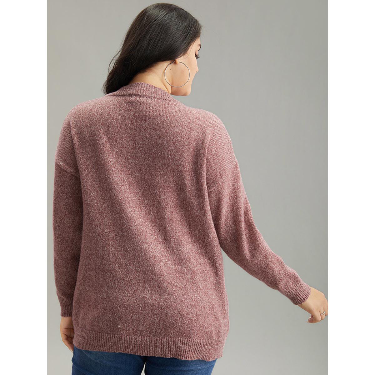 Plus Size Solid Heather Elastic Cuffs Cardigan Maroon Women Casual Loose Long Sleeve Everyday Cardigans BloomChic 12/L Product Image