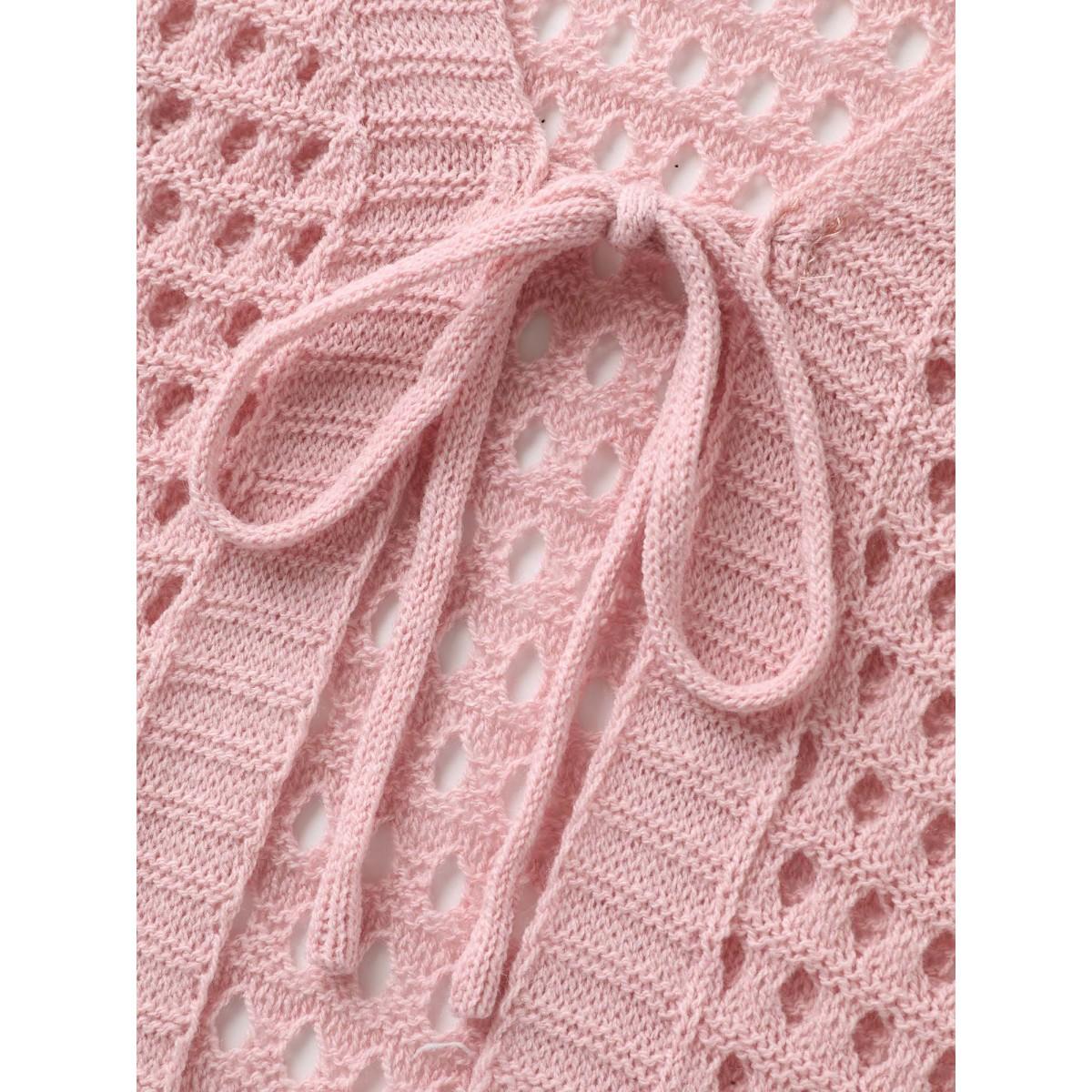Plus Size Strawberry Jacquard Embroidery Tie Knit Cardigan Nudepink Women Playful Loose Long Sleeve Casual Cardigans BloomChic 30/6X Product Image