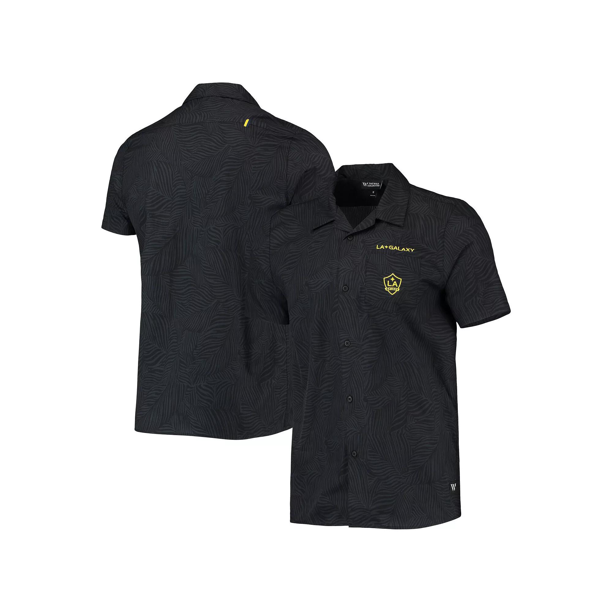 Men's The Wild Collective Black LA Galaxy Abstract Palm Button-Up Shirts, Size: Small Product Image