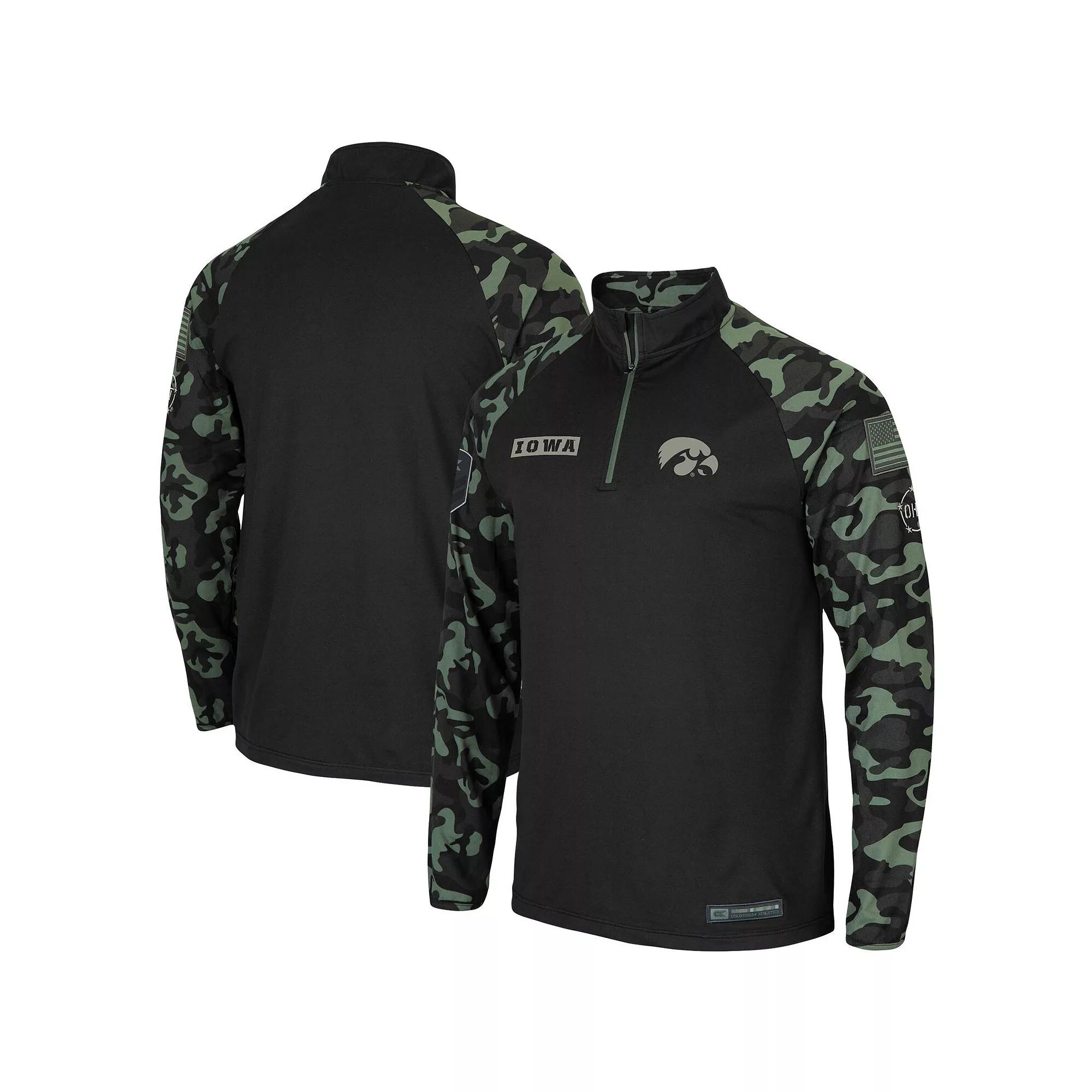 Men's Colosseum Black Iowa Hawkeyes OHT Military Appreciation Take Flight Raglan Quarter-Zip Jacket,  Product Image