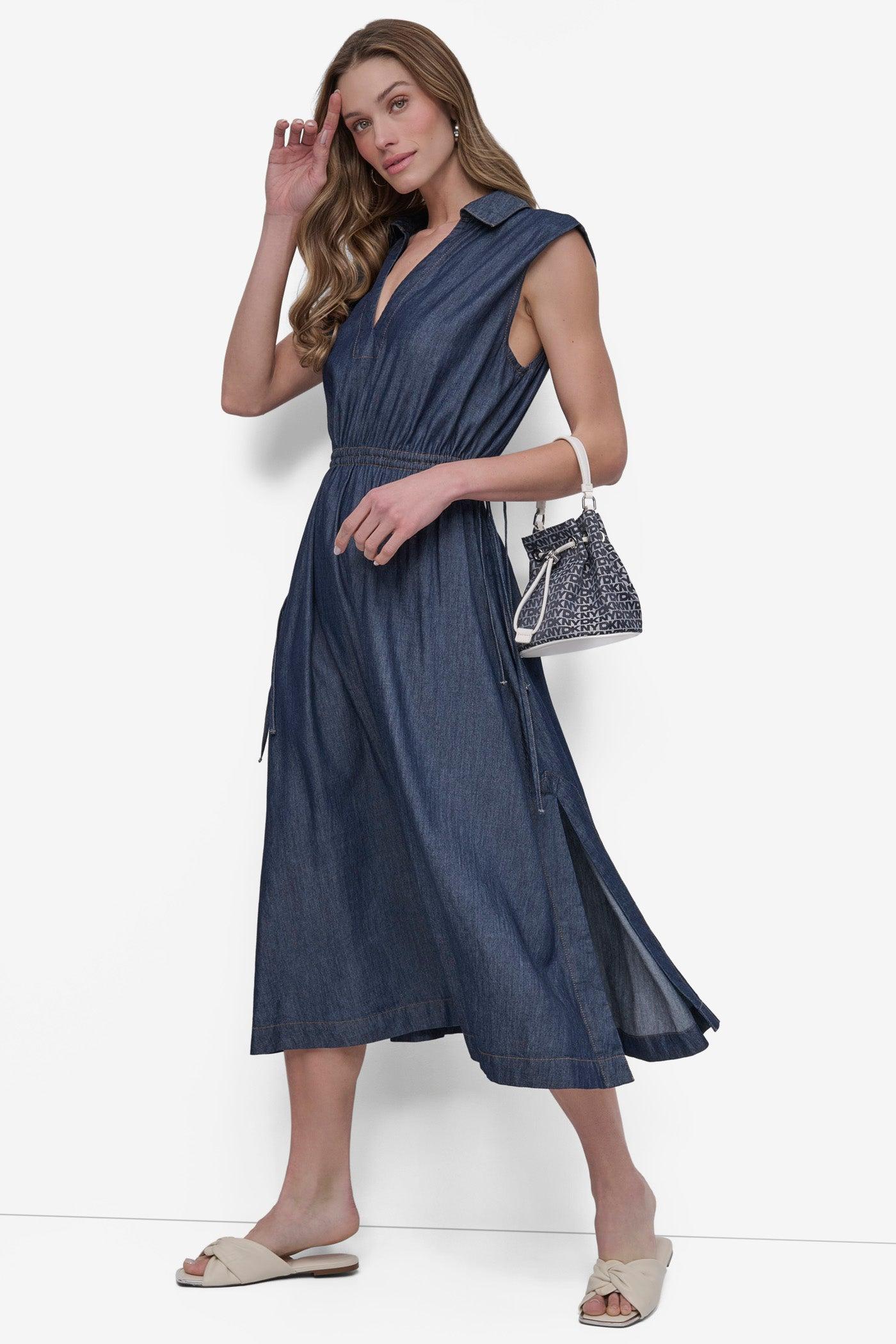 HIGH-SPLIT MIDI SHIRT DRESS Product Image