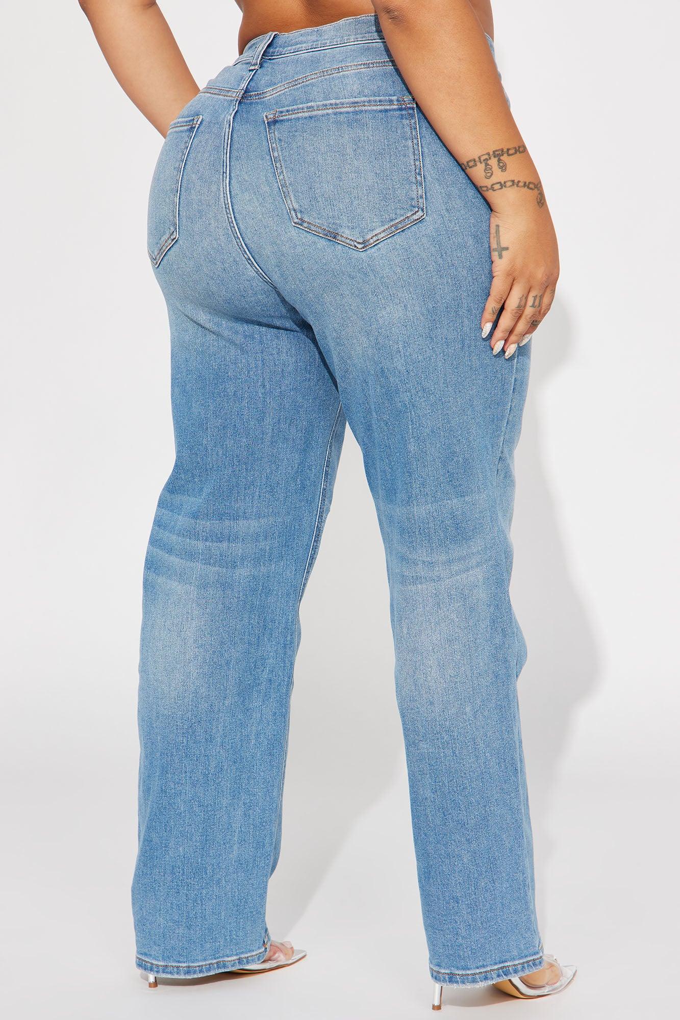 Uptown Stretch High Rise Straight Leg Jeans - Medium Blue Wash Product Image