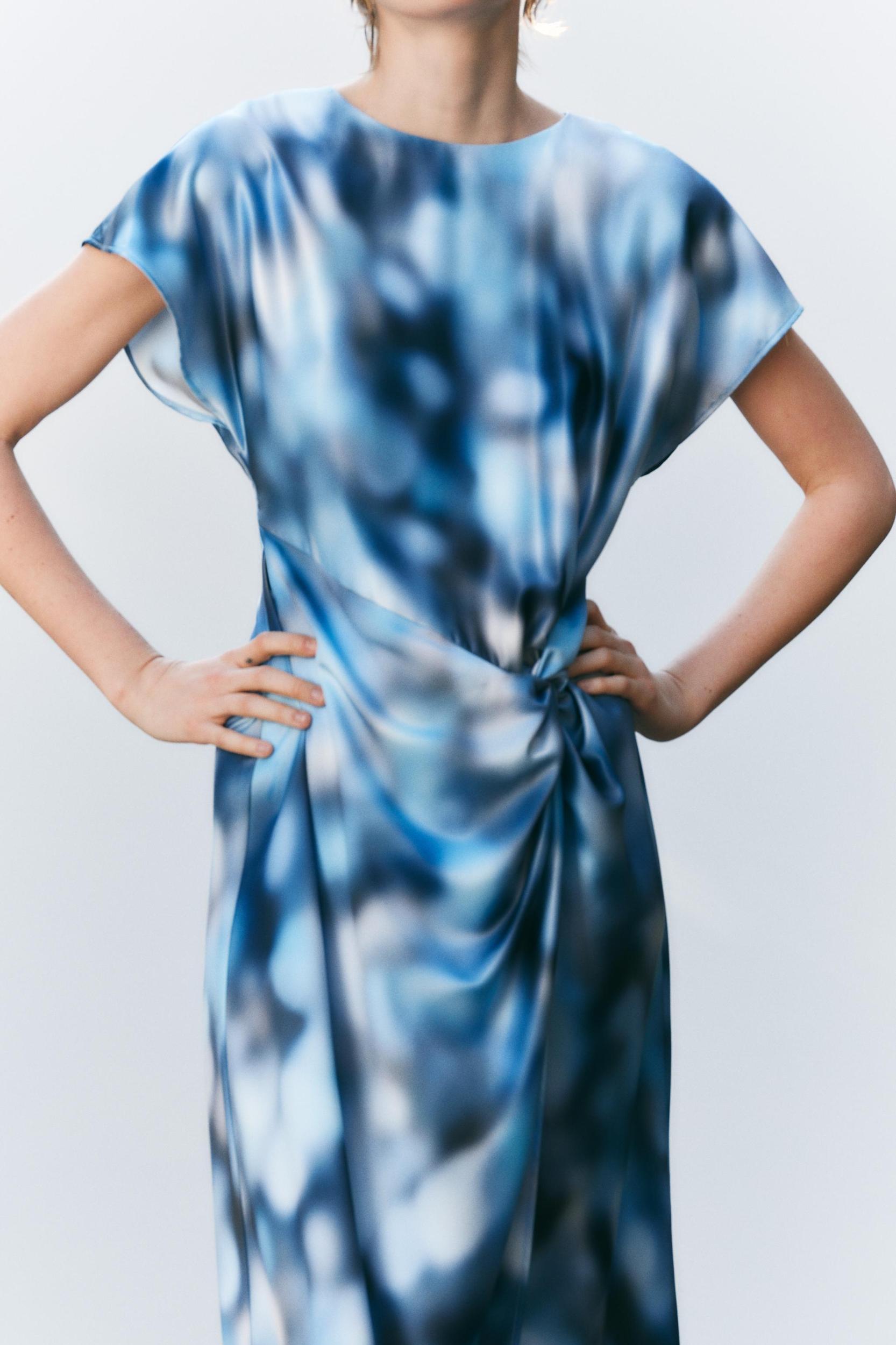 SATIN EFFECT TIE-DYE MIDI DRESS Product Image