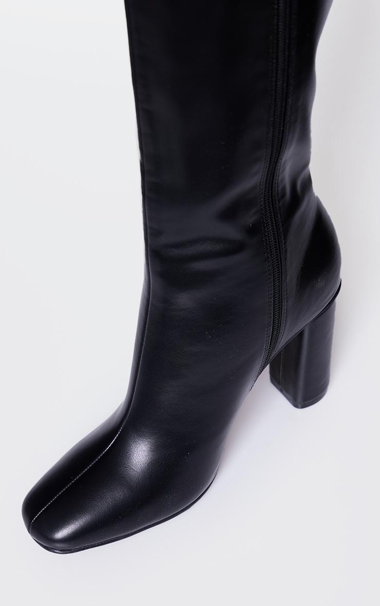 Black PU Round Block Heel Knee High Boots Product Image