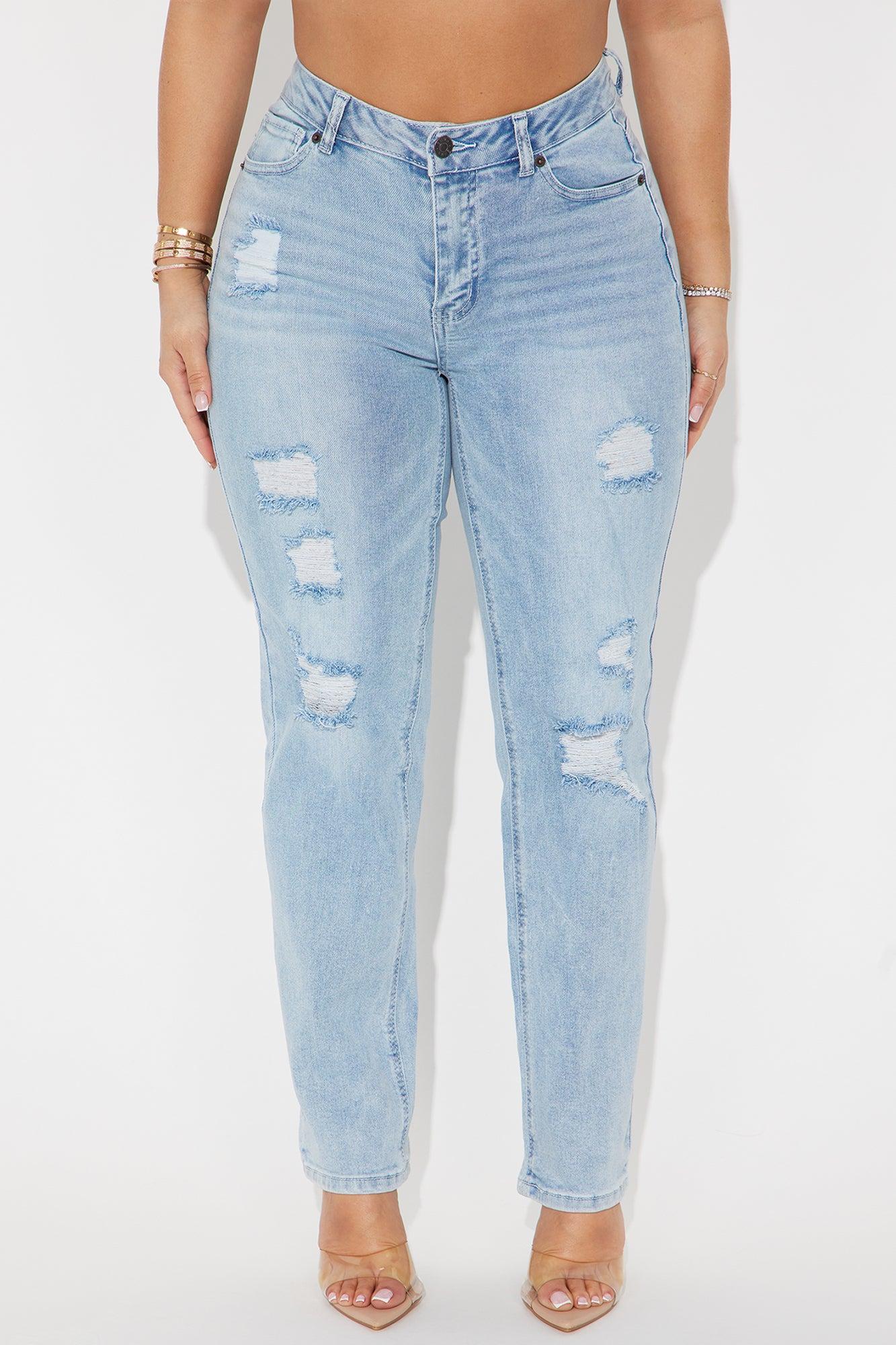 Emma Ripped Slim Straight Leg Jeans - Light Wash Product Image