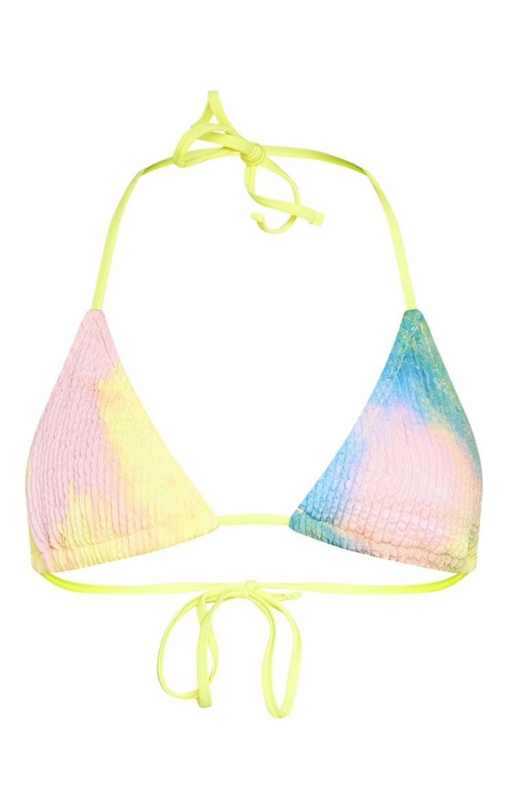 Blue Tie Dye Print Crinkle Triangle Bikini Top Product Image