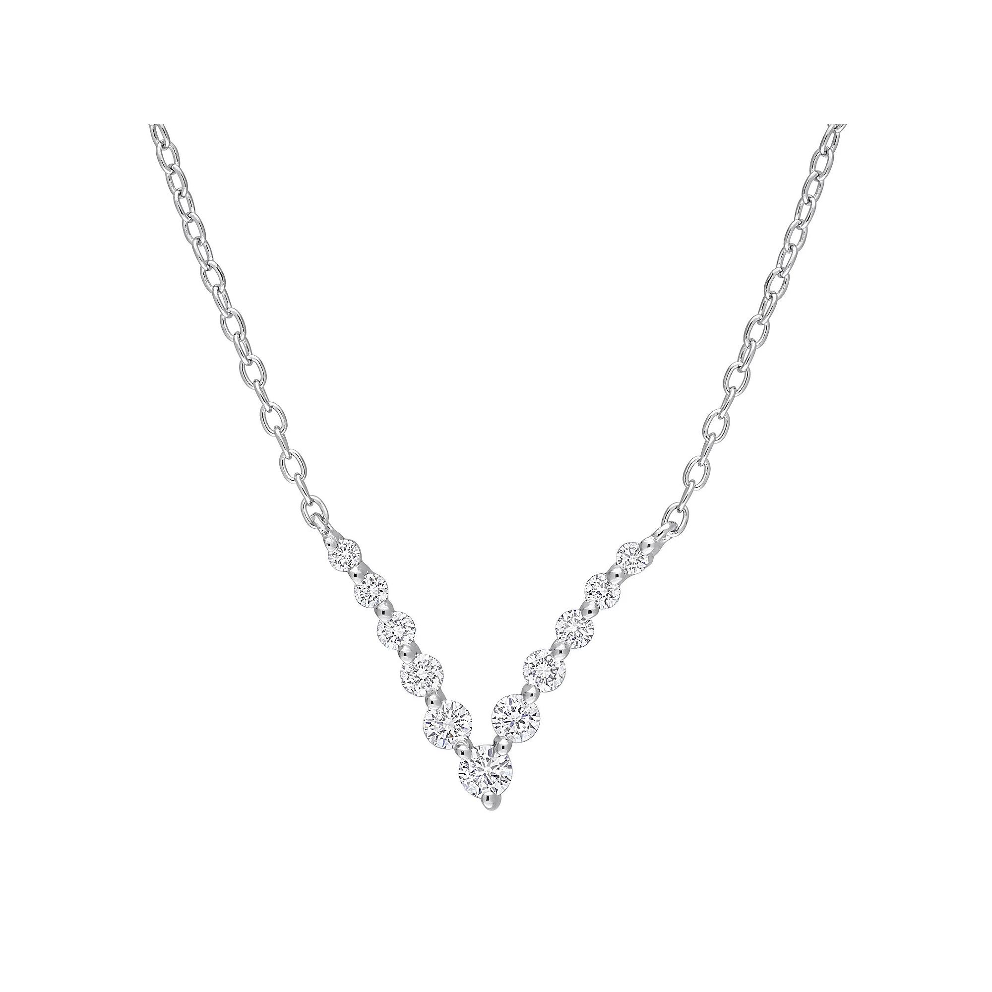 Stella Grace Platinum Over Silver 1/3 Carat T.W. Lab-Grown Diamond Graduated V-Necklace, Women's, Size: 18", White Product Image
