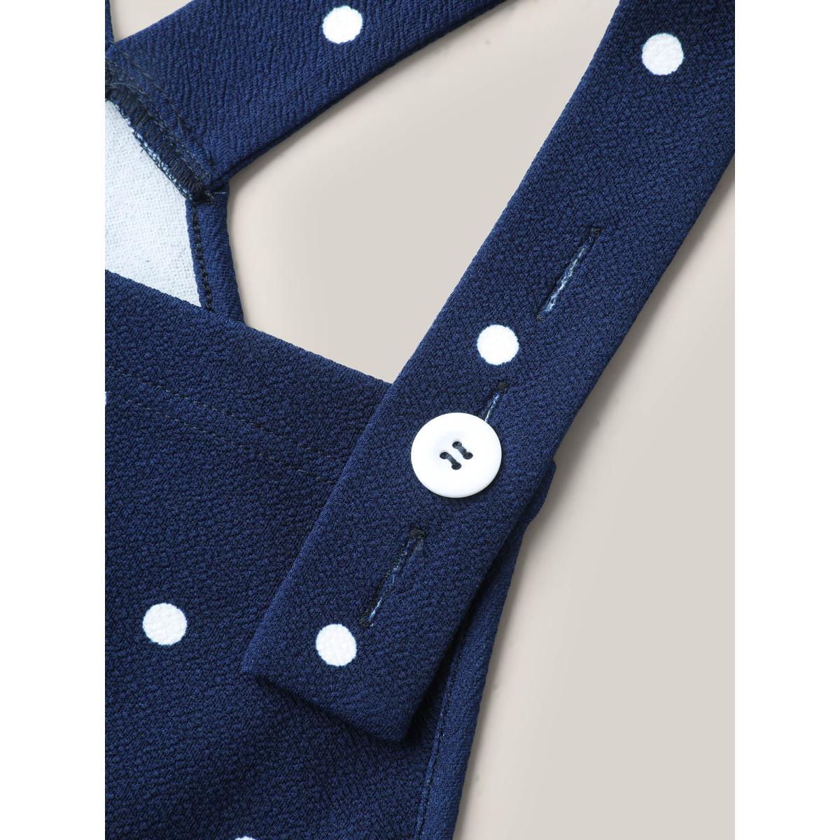 Plus Size Polka Dots Overall Straps Pockets Midi Dress Navy Women Knit Dresses Bloomchic 30/6X Product Image