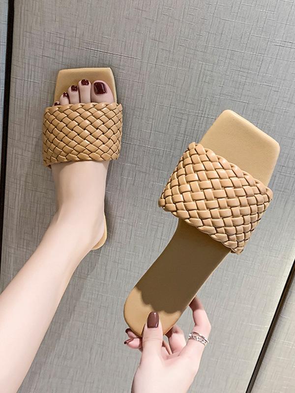 Open Toe Solid Color Split-Joint Square-Toe Slippers Product Image