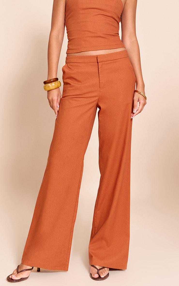 Rust Woven Mid Rise Wide Leg Pants Product Image