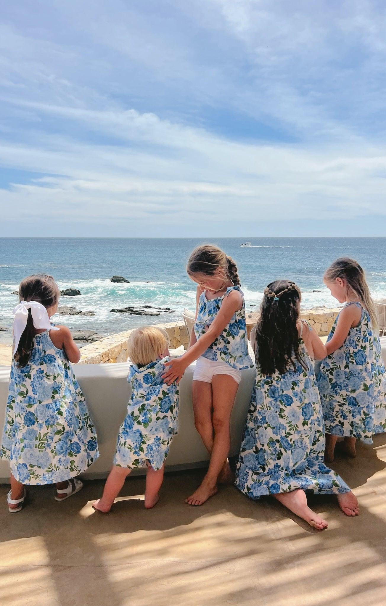 Lil Button Up Shirt ~ Cottage Floral Blue Kids Product Image