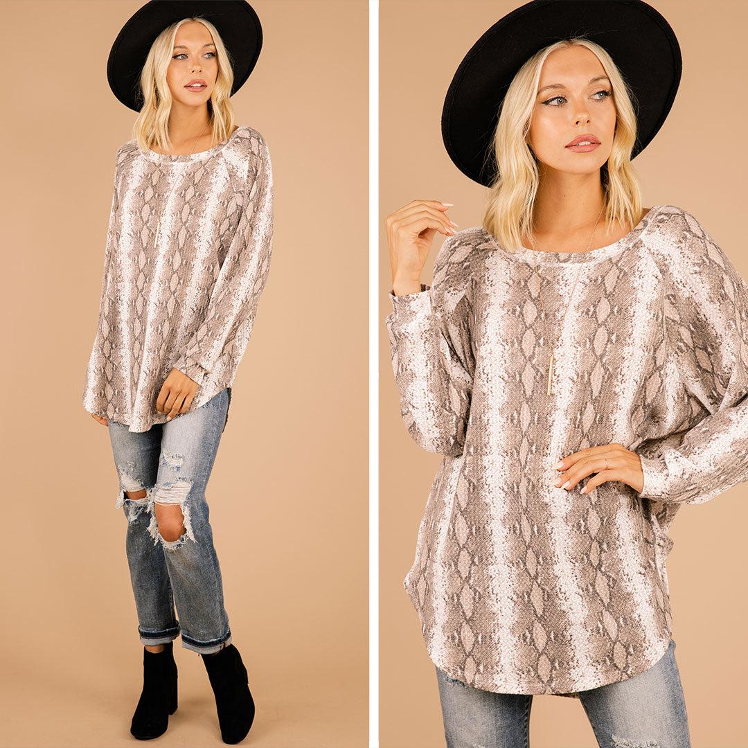 Easy Like Sunday Taupe Brown Snake Print Tunic Female Product Image