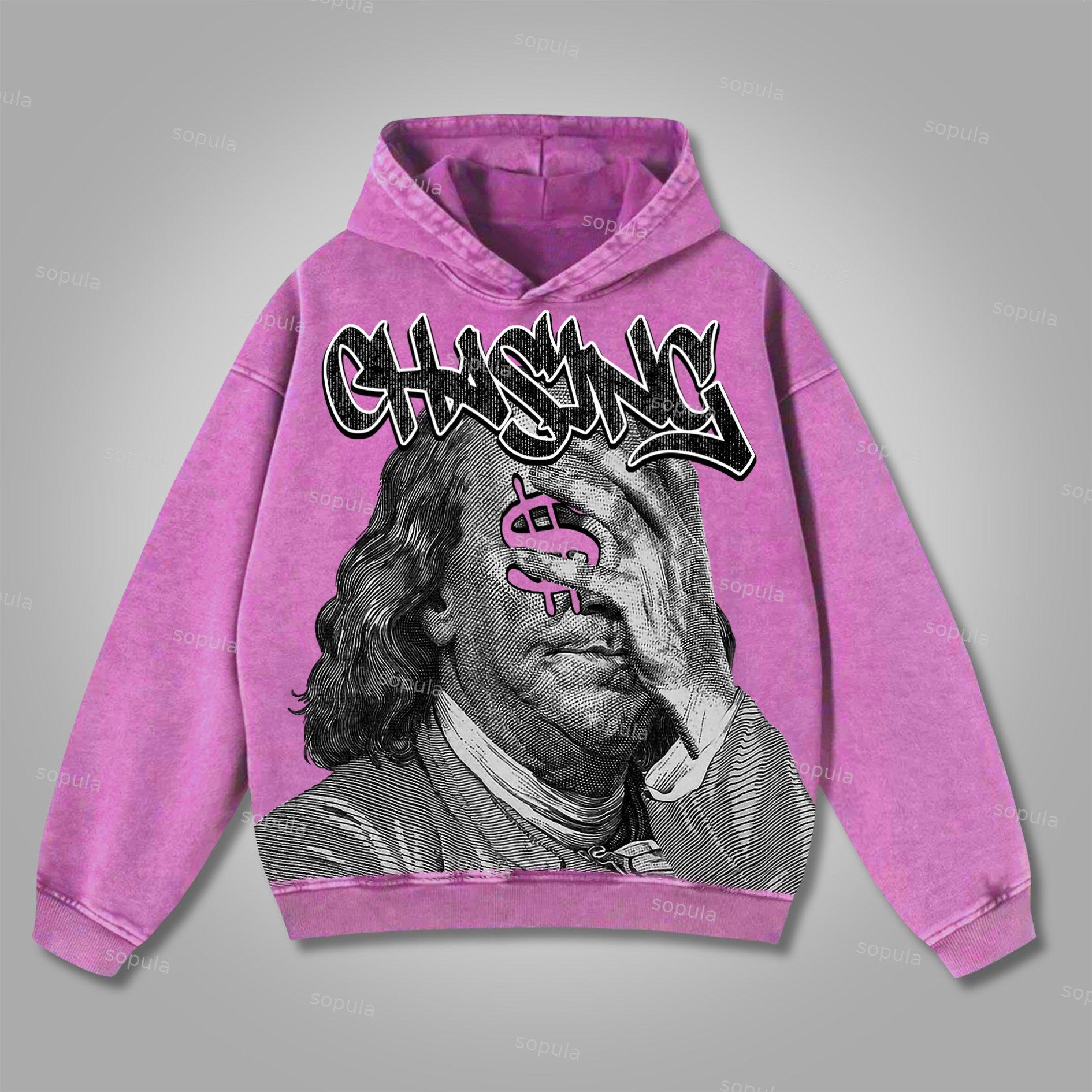 Sopula Vintage Chase Money Graphic Washed Pocket Hoodie Product Image