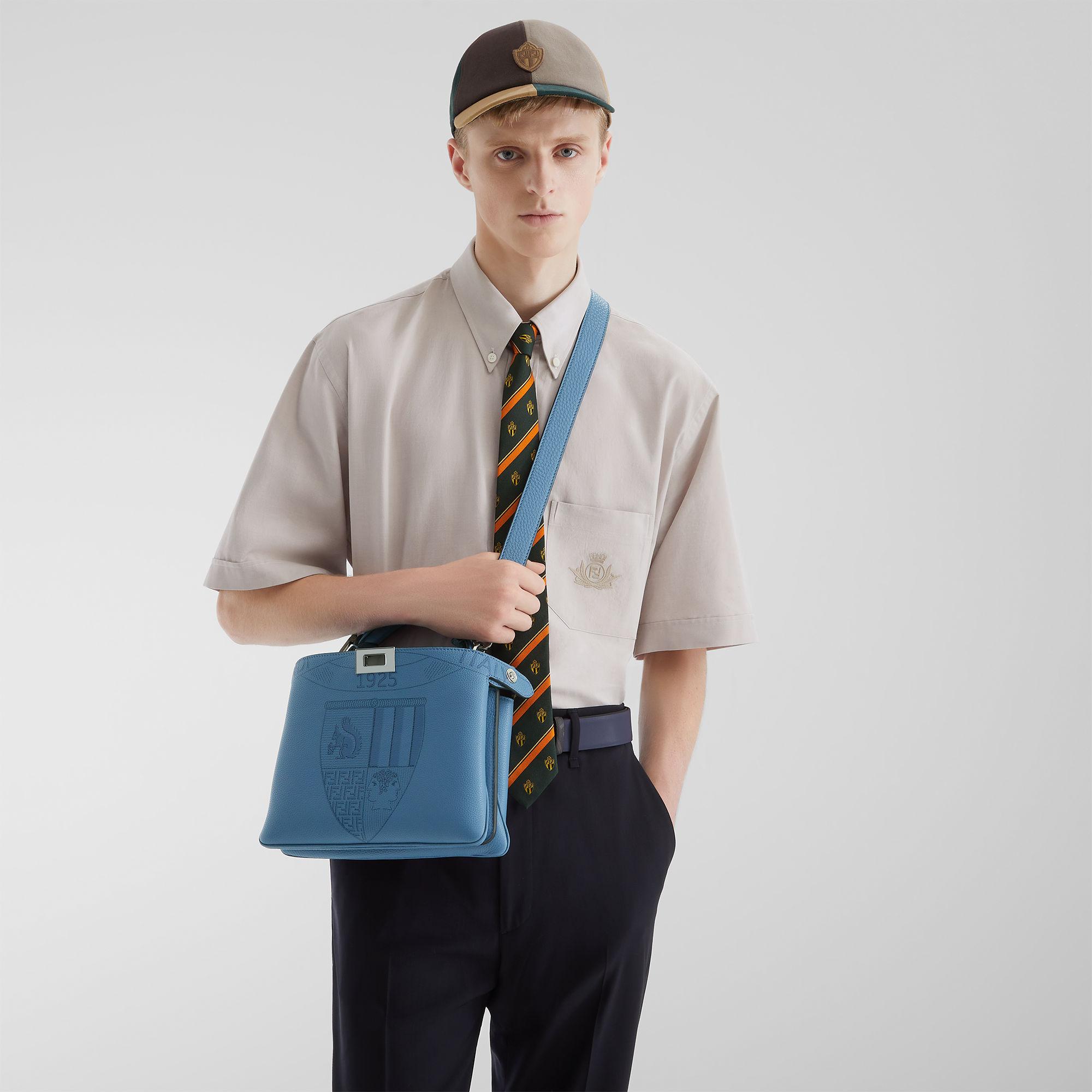 Peekaboo Soft SmallBlue leather bag with monochrome print Product Image