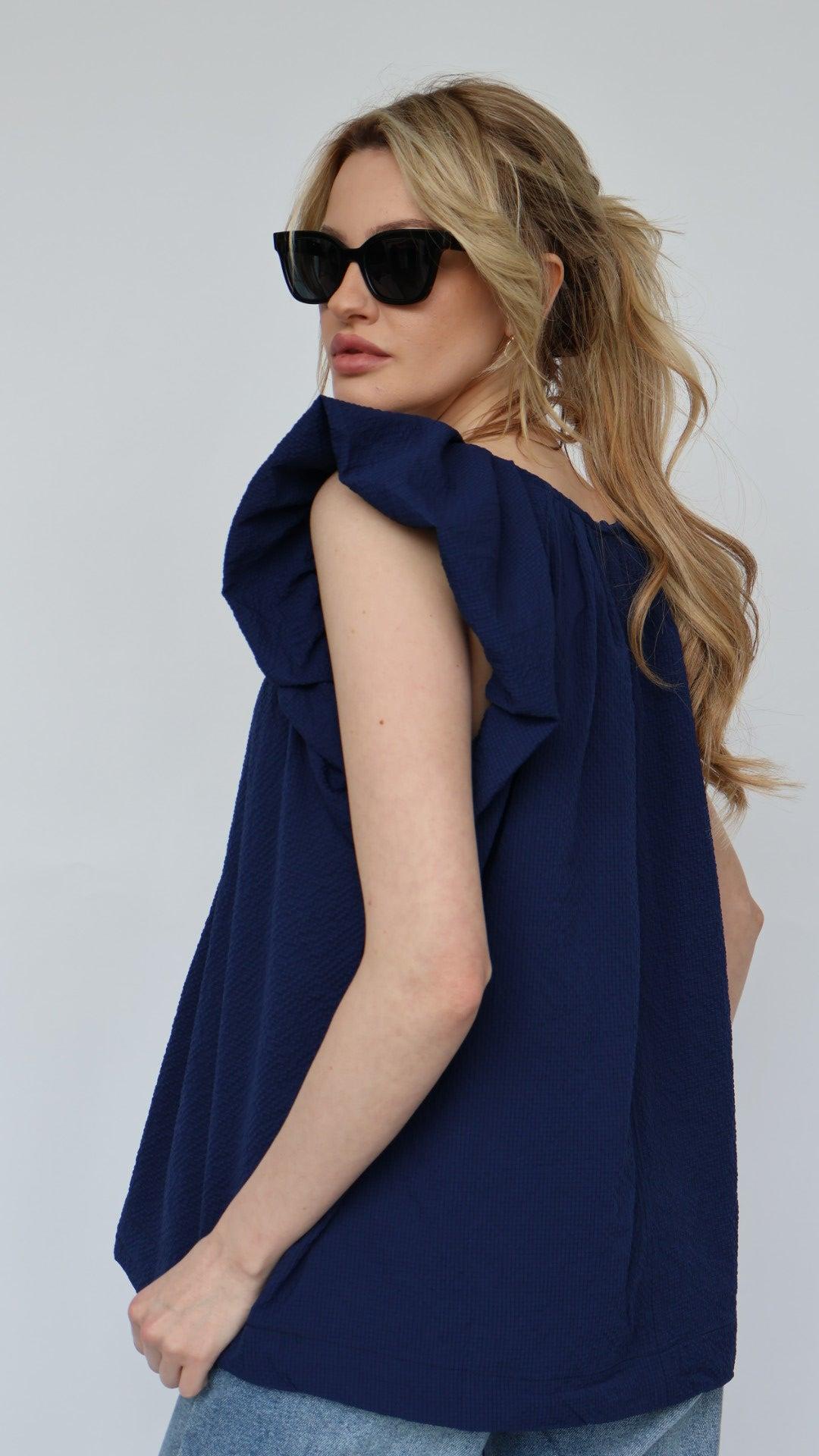 Ruffle Sleeve Pleat Neck Top Product Image