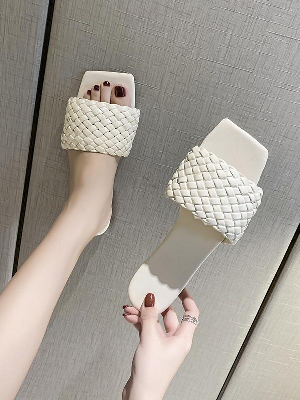 Open Toe Solid Color Split-Joint Square-Toe Slippers Product Image