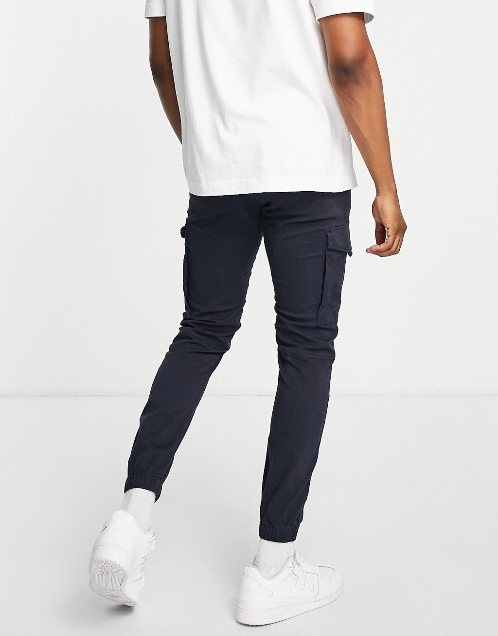 Jack & Jones Intelligence slim fit cargos with cuff in navy  Product Image