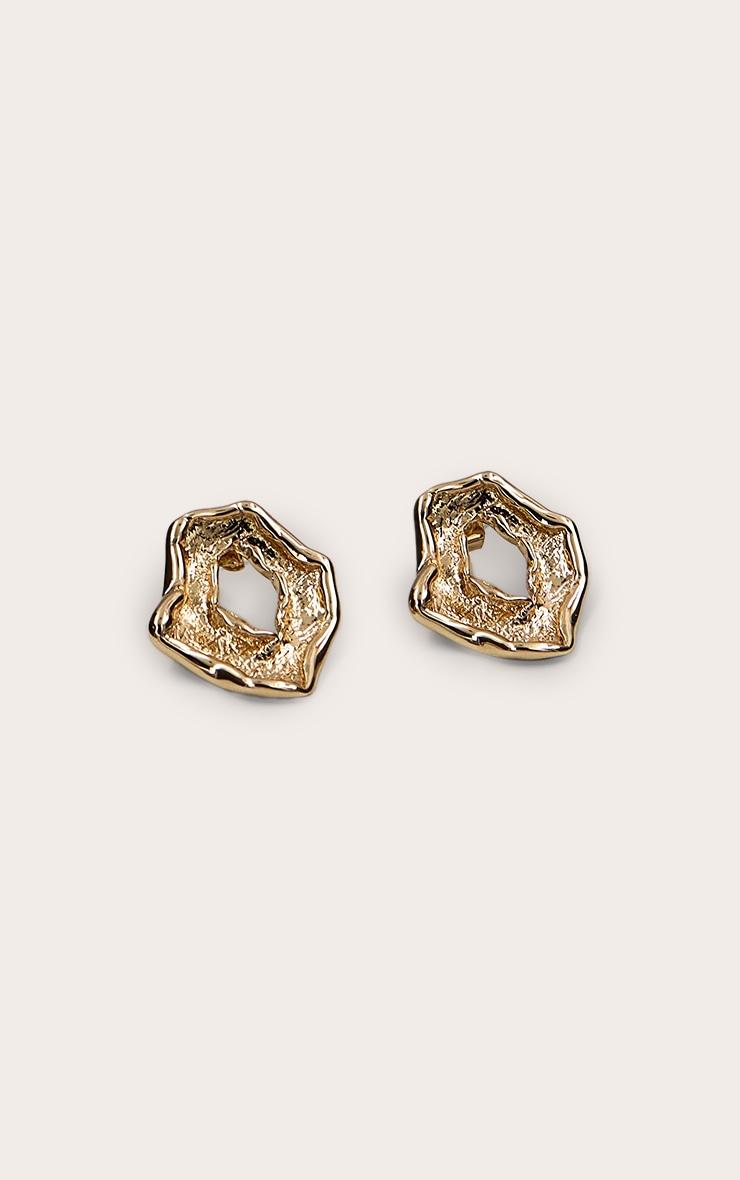 Gold Textured Abstract Circular Earrings Product Image